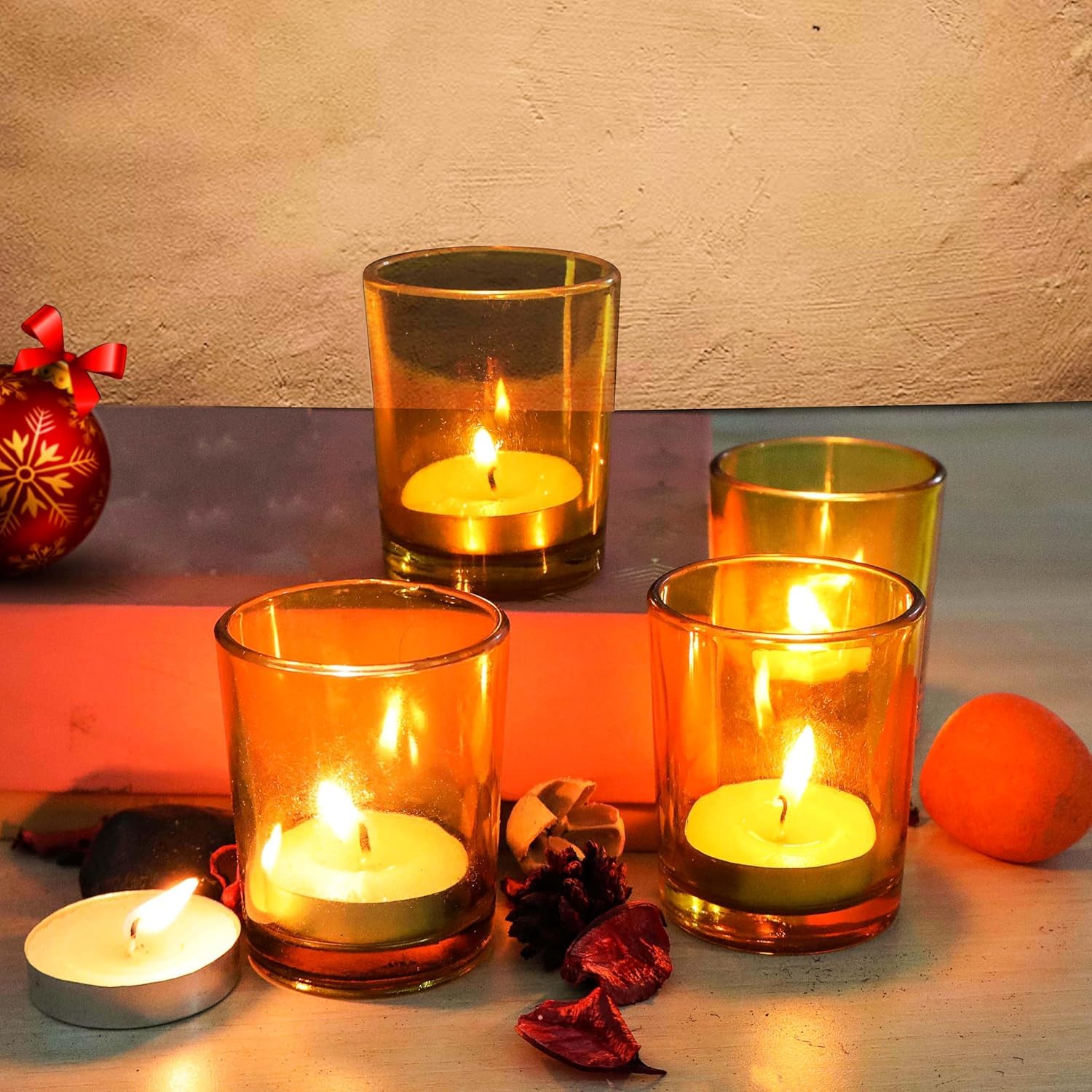 Pure Source India Tea Light Votive Glass Candle Holders – Perfect for Diwali, Weddings, Spa & Holiday Décor (Pack of 6, Yellow) 3