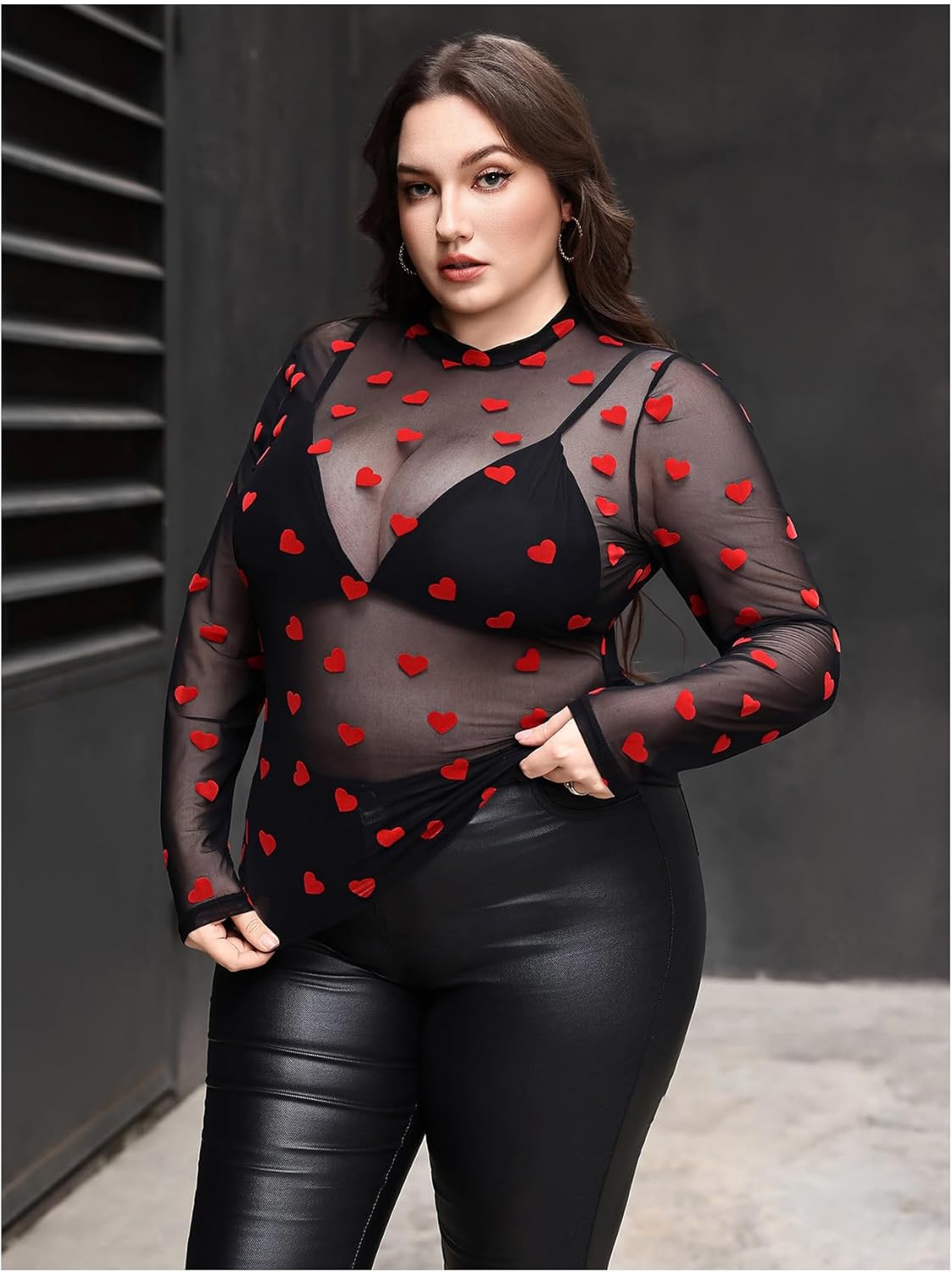 WDIRARA Women's Plus Size Floral Print Sheer Mesh Top Round Neck Long Sleeve Blouse - Image 6
