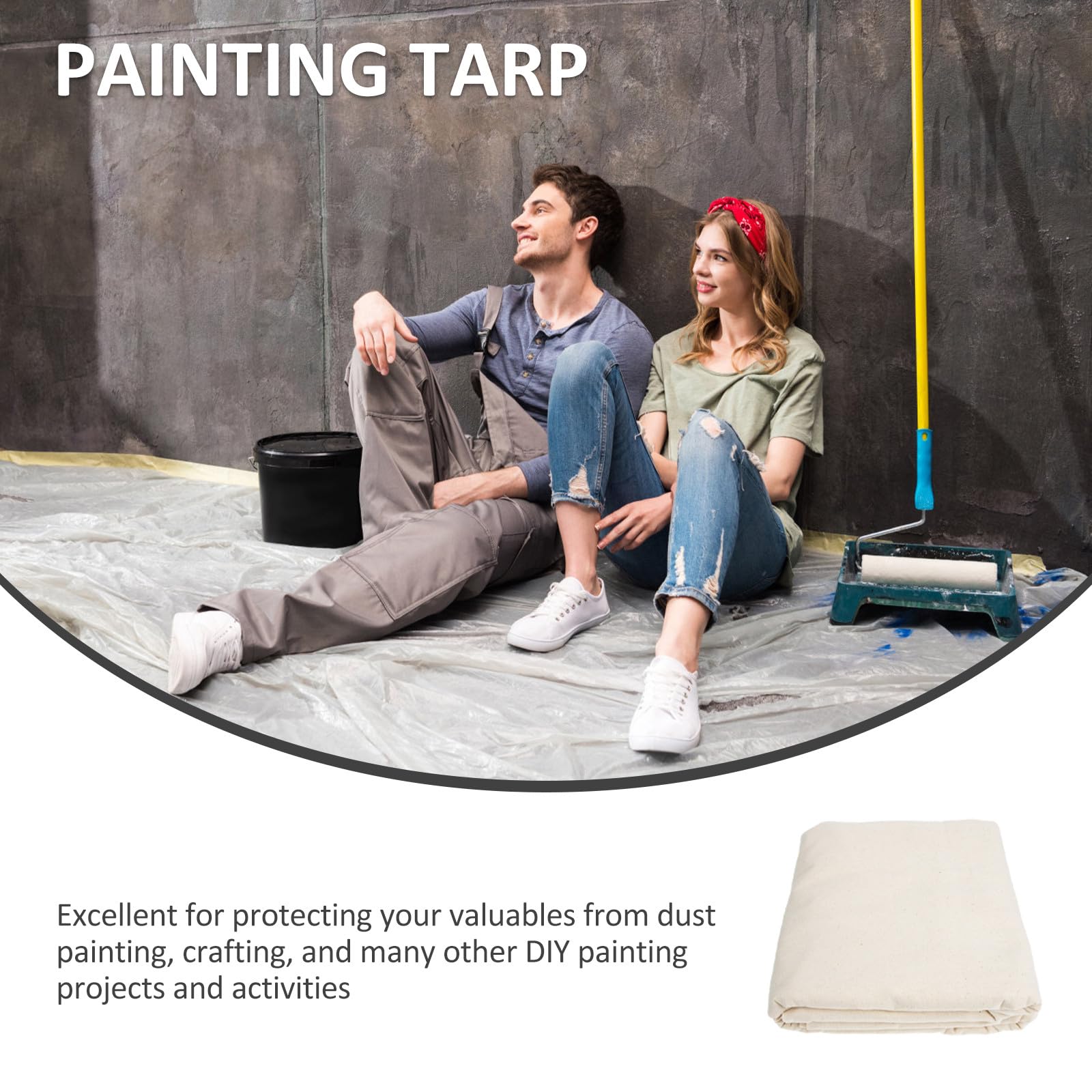 STOBAZA Telo in Cotone Beige per Pittura, Lavabile e Riutilizzabile, Protezione per Pavimenti e Mobili, per Progetti Fai-da-te di Pittura e Miglioramento Casa