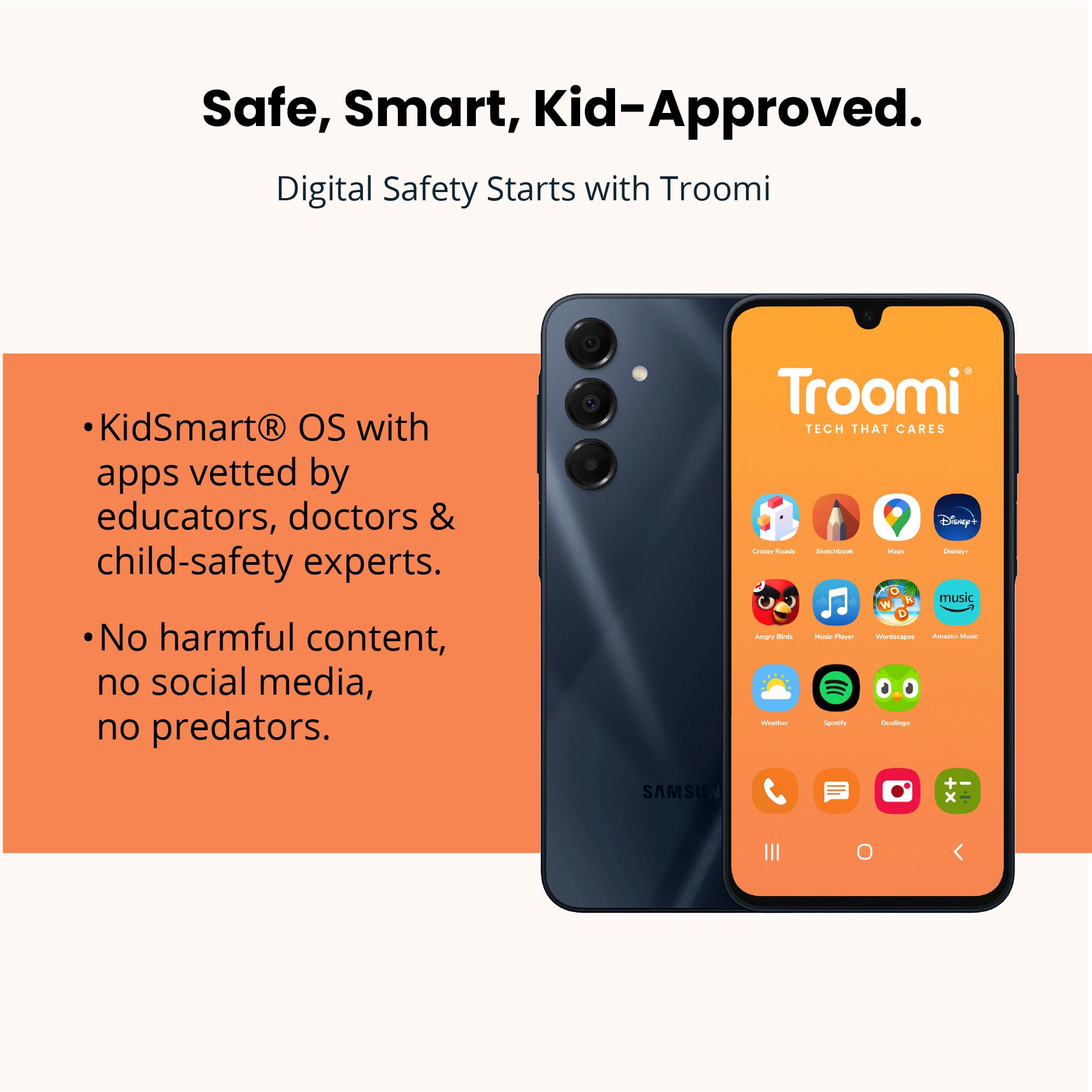 Phone for Kids and Teens – Galaxy A16 – Parental Controls, GPS Tracking, Text Monitoring & Content Filtering, 10,000+ Apps – Monthly Service and Activation with Troomi Required