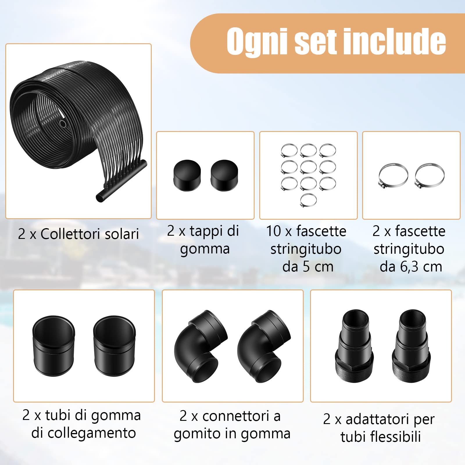 COSTWAY Riscaldatore Solare per Piscina, 2 PCS 500 x 75/600x75 cm Pannelli Solari in PE Resistente alle Intemperie e Assorbimento Efficiente, per 21500/25800 L Piscina Interrata e Fuori Terra (3m)