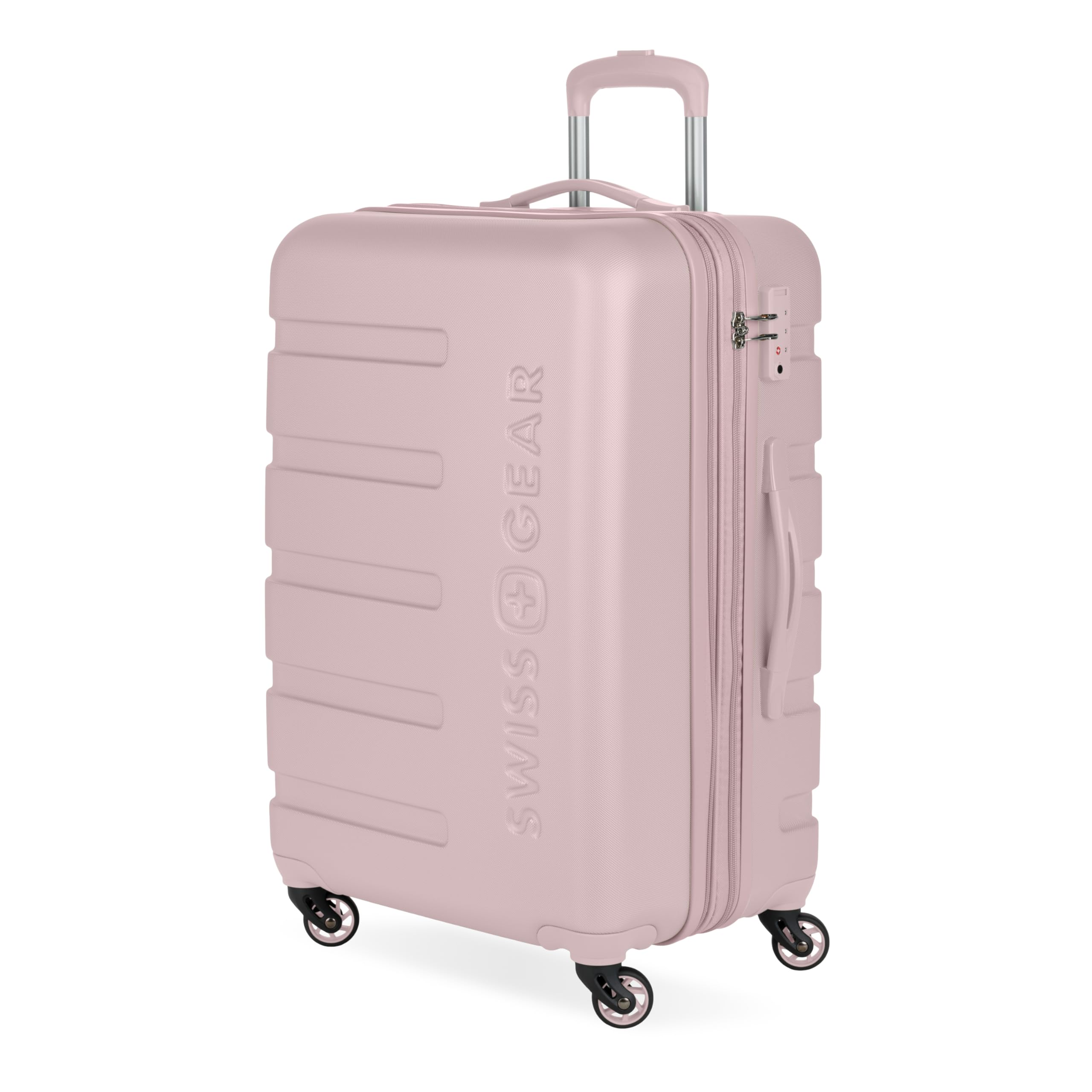 SwissGear 7366 Signature Hardside Expandable Luggage with Spinner Wheels, TSA Lock, Pink, Checked-Medium 23-Inch