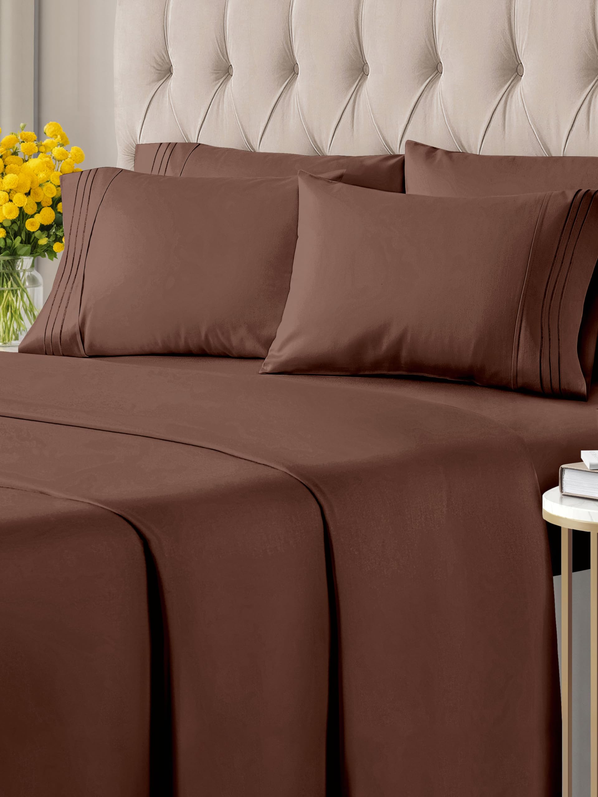 Queen 6 Piece Sheet Set - Breathable & Cooling Bed Sheets - Hotel Luxury Bed Sheets for Women, Men, Kids & Teens - Comfy Bedding w/ Deep Pockets & Easy Fit - Soft & Wrinkle Free - Queen Brown Sheets