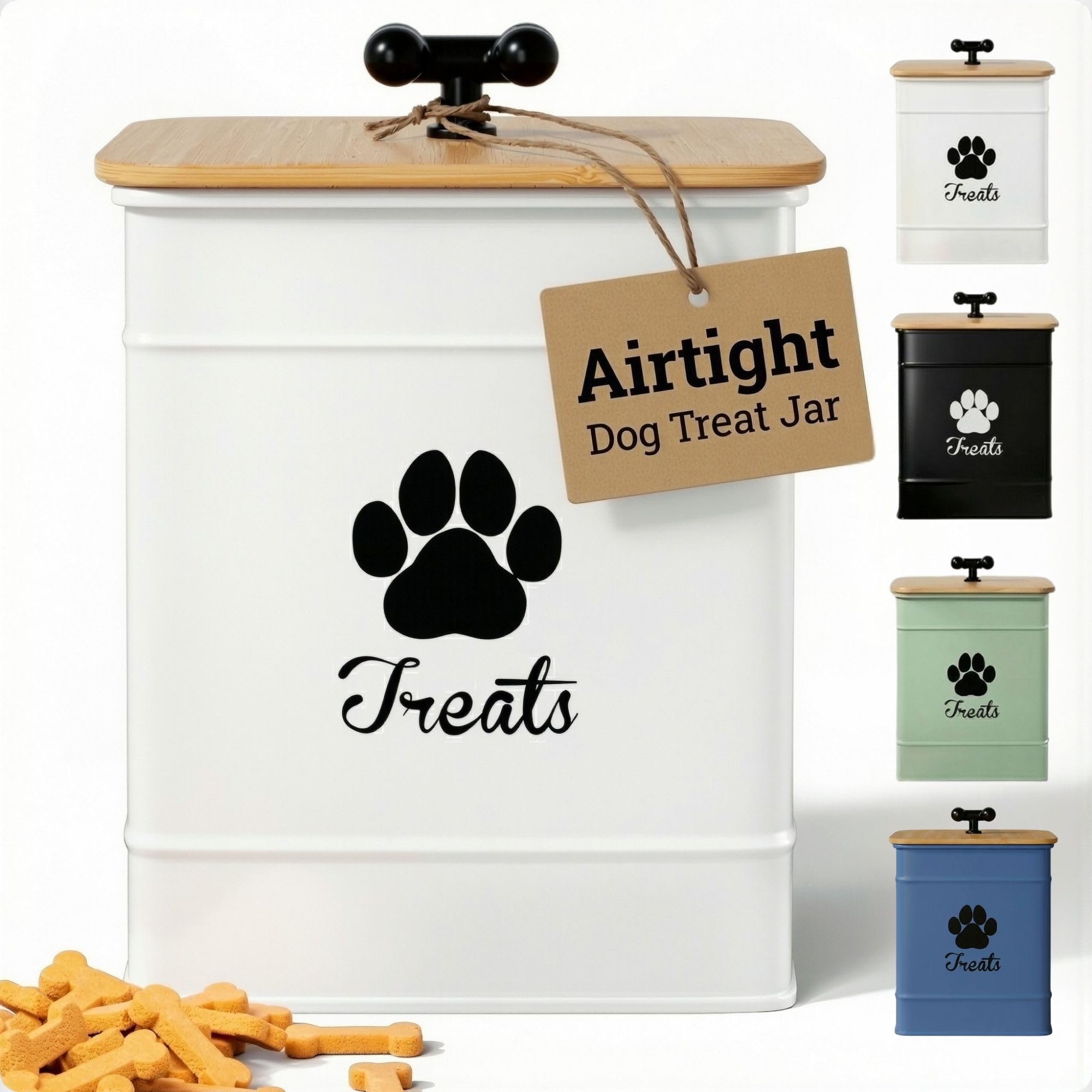 Dog Treat Container Airtight, 6"W x 8"H, Powder Coated, 12 Cup Capacity
