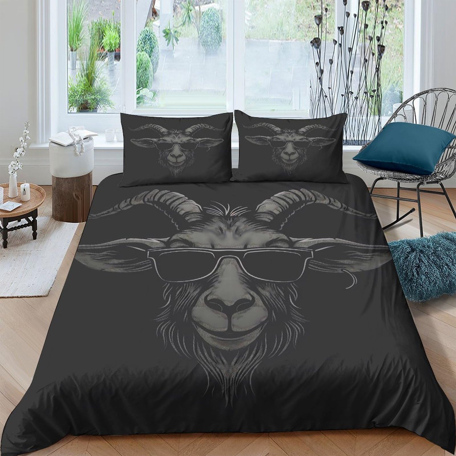 Ctjqhvkz Style-8 3D Printed Goat With Sunglasses Fitted Sheet Microfiber Black Animal Art Mattress Cover For Bedroom Dorm Decor Single（135X200cm）