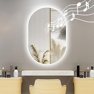 Comprar Viugreum Espejo Baño Con Luz LED Regulable en 3 Colores Bluetooth, Elipses 50*75cm Luz de Baño Espejo de Pared con Interruptor Táctil, Anti-vaho, Función de Memoria Espejos Inteligente Retroiluminado