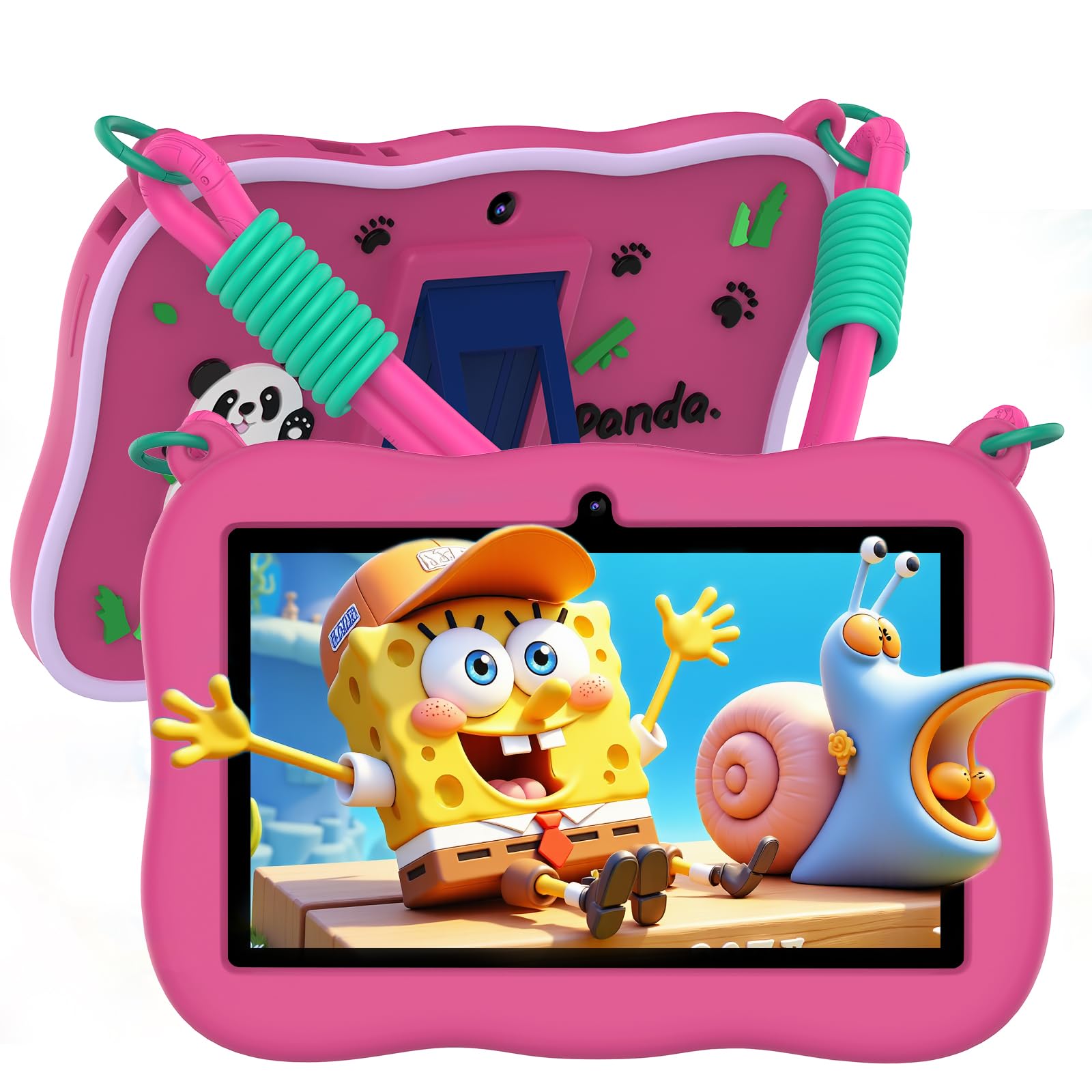 VASOUN 7 inch Kids Tablet with Strap, Android 13 with 32GB Toddler Tablet,WiFi, Dual Camera,Time Limits, Age Filters,Parental Controls,Kids Software
