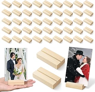 50 Pieces Wood Place Card Holders, Picture & Photo Holder, Wood Table Number Stands for Wedding, Ceremony, Birthday Party, Home Decoration