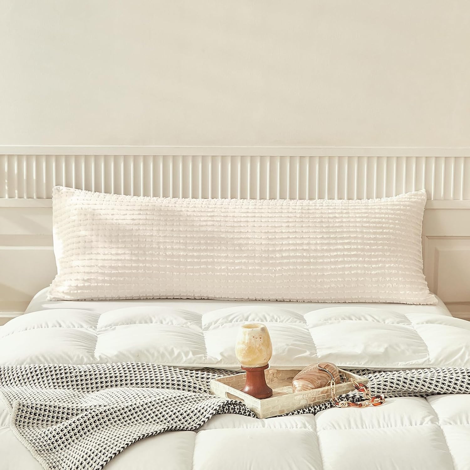 WARMDERN Beige Pillow Covers Body Pillow Cover Soft Microfiber Pillow Cases Set of 1 Boho Textured Pillowcase with Envelope Closure(Beige, Body-1 20x54 Inches) - Image 2