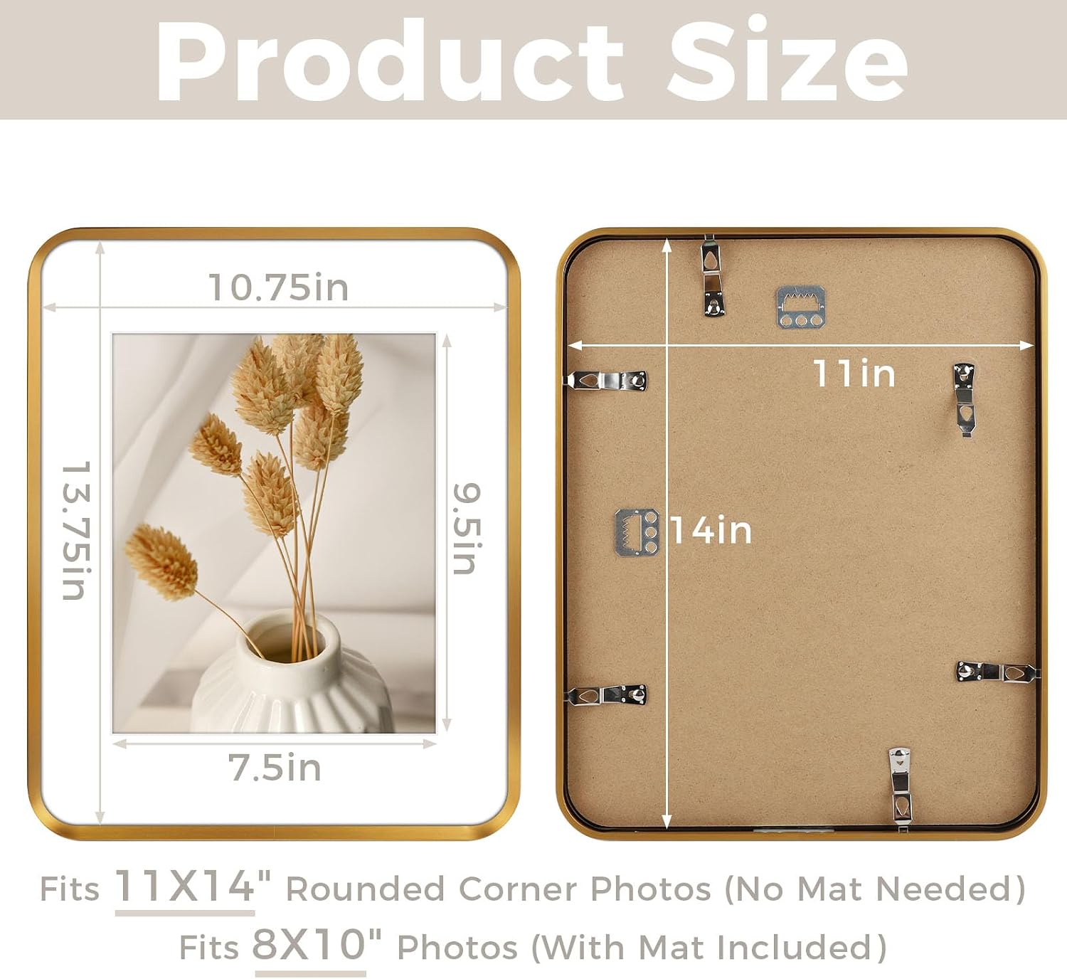 Golden State Art 11x14 Aluminum Picture Frame Bronze Gold - With Mat for 8x10 Photo or Without Mat for Round Edges 11 x 14 Photo with 1-inch Radius Corner - Real Glass - Matte Modern Wall Decor