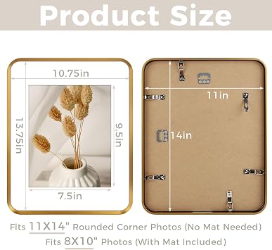 Golden State Art 11x14 Bronze Aluminum Picture Frame Mat for 8x10 | Fits 8x10, Round Edges with 1-inch Radius Corner, Wall Mount Display, Photo, Art, Poster or Print Display