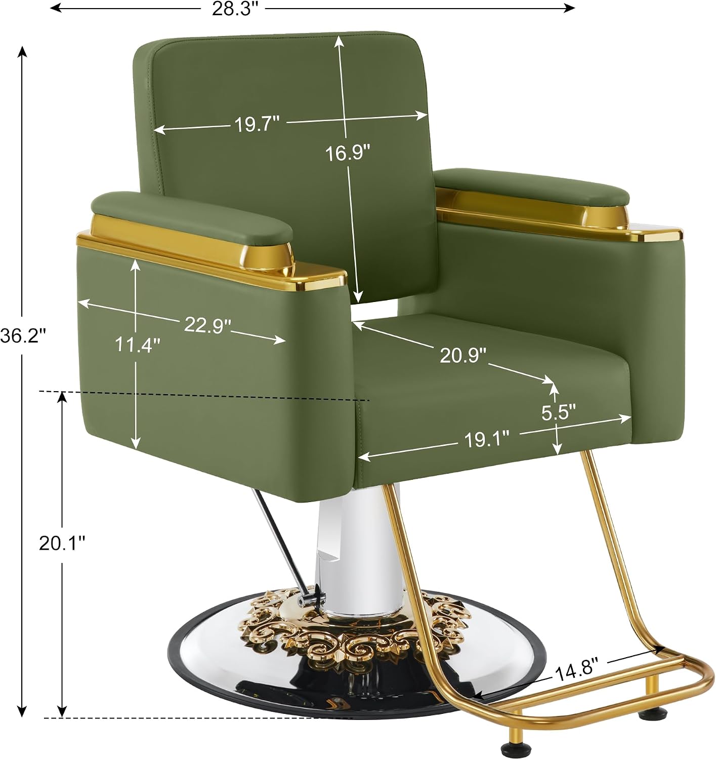 BarberPub Luxurious Salon Chair, Height Adjustable Gold&Green Salon Beauty Spa Styling Equipment, 440lbs Hydraulic Pump for Hair Stylist, Barber Shops&Beauty Salons 8633 (Green)