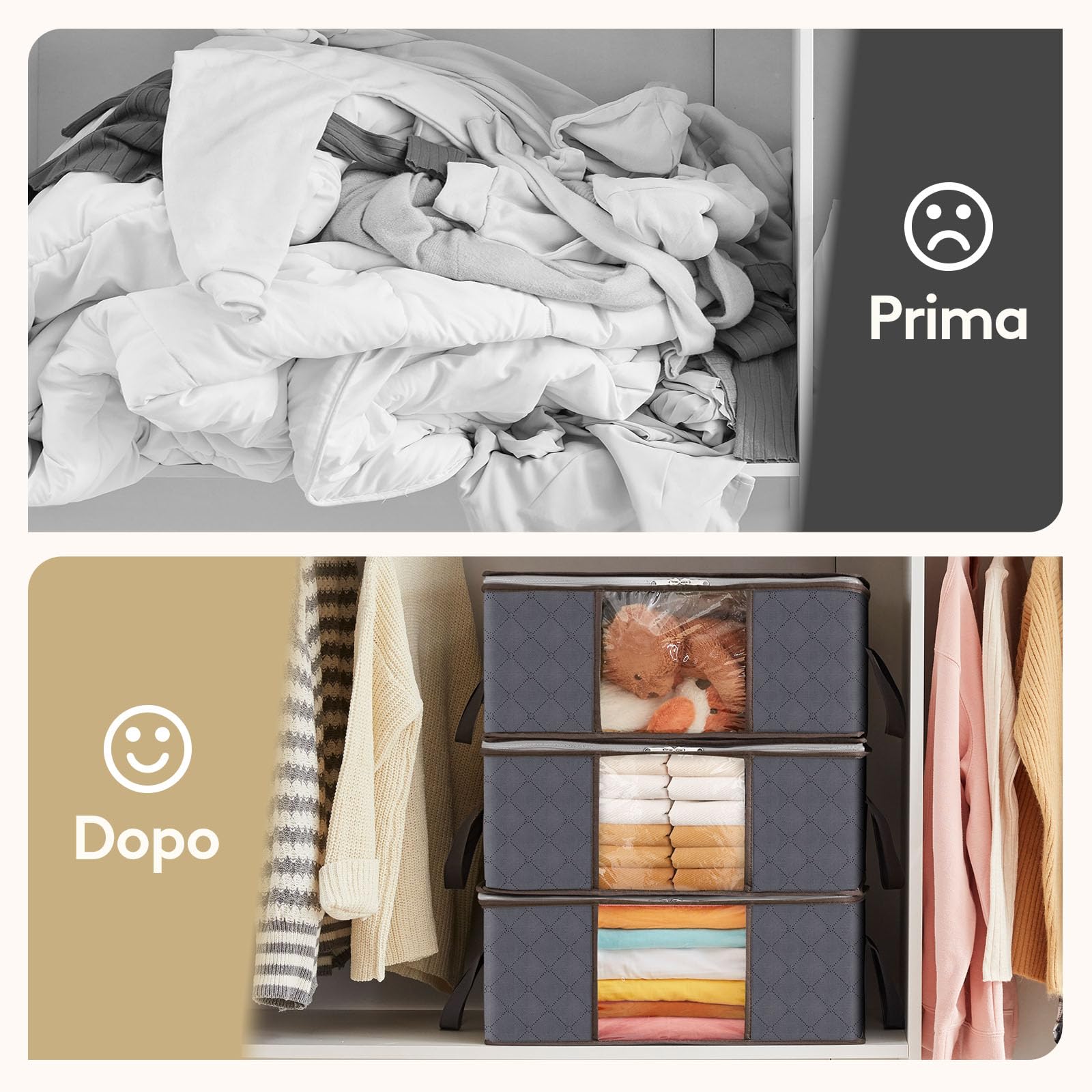 Lifewit Scatole per Vestiti, Scatola per Armadio Pieghevole, Contenitori Sottoletto, Scatoloni Trasloco per Coperte, Biancheria da Letto, Grigio, 35 L, 3 Pezzi