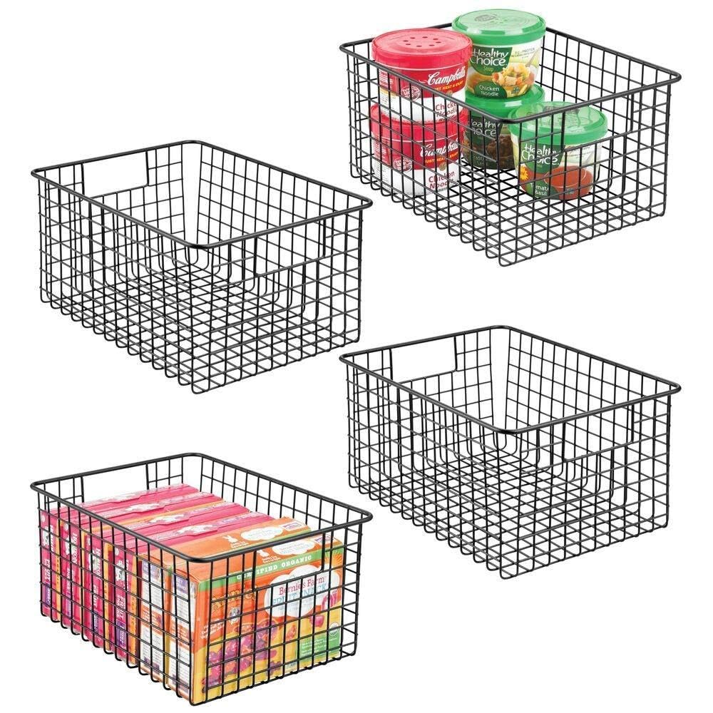SHIOK DECOR®steel multipurpose storage Organizer Bin Basket with Handles (4 Pack) - for Kitchen Cabinets, Pantry, Bathroom, Laundry Room, Closets, Garage, 10" x 10" x 5.5" - BLACK(make in india)