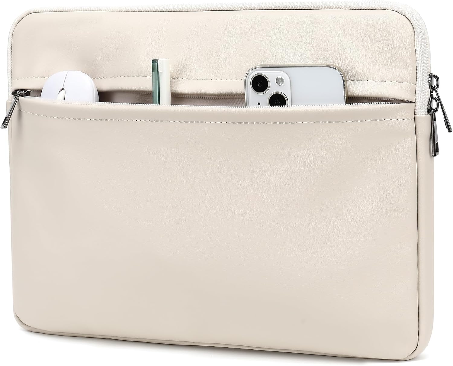 Canvaslove Embossing Floral Pattern PU Leather Laptop Sleeve Case with Pocket for MacBook Pro 14 inch and 14 inch-14.4 inch HP, Lenovo, Dell, ASUS, Acer Notebook Computer (Ivory White)