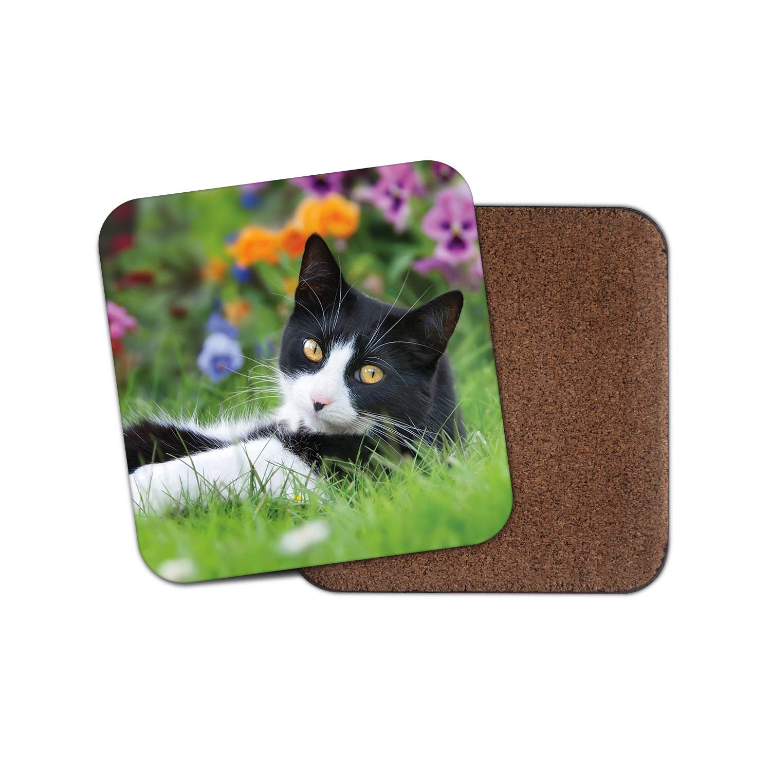 Destinationvinyl Multicolor 1 X Cute Black & White Cat Coaster - Kitten Garden Pet Animal Mum Auntie #14788