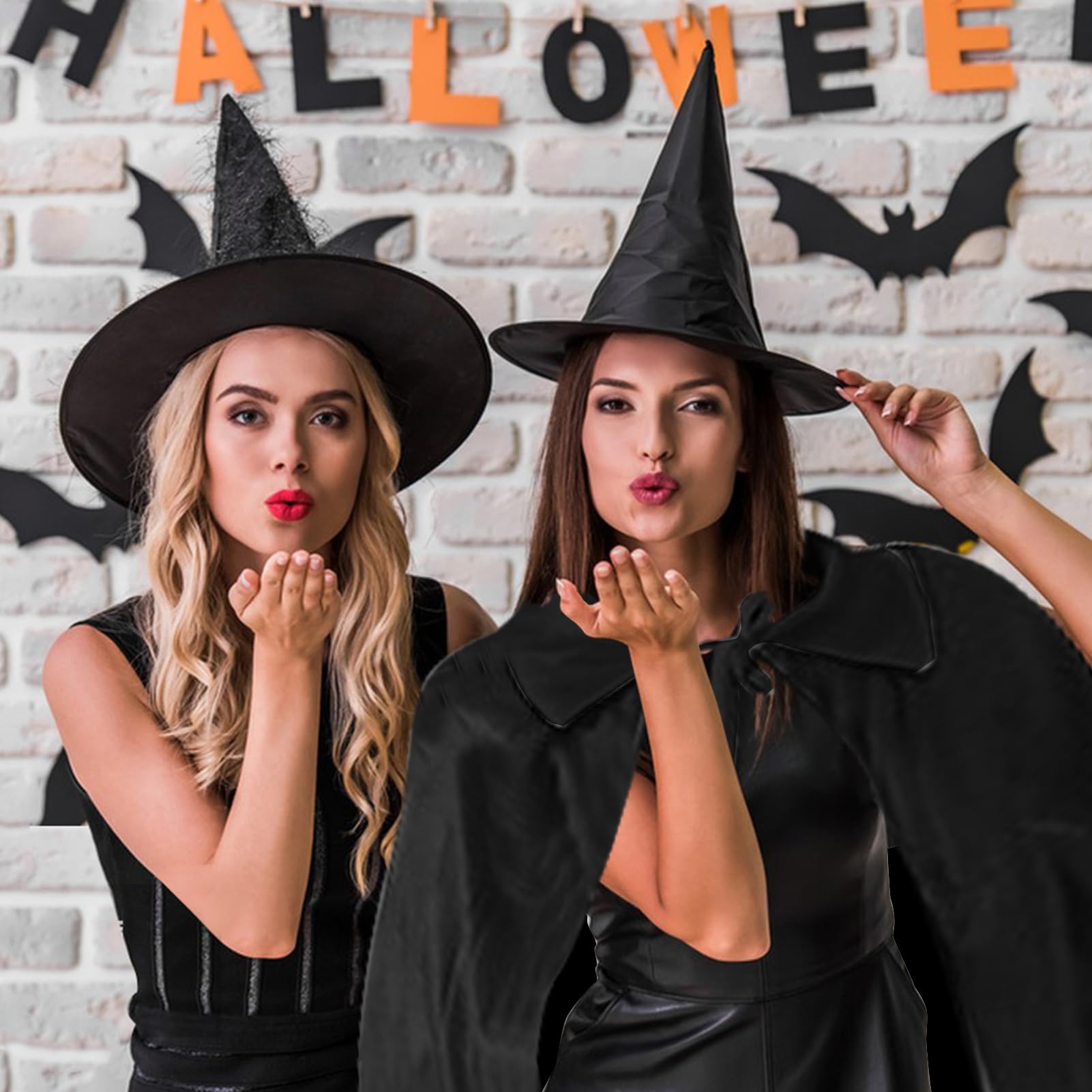 Zngou 2Pcs Halloween Witches Hat & Hooded Cape, Black, 140cm/55inch, Perfect for Adults, Halloween, Cosplay, Party - Image 3