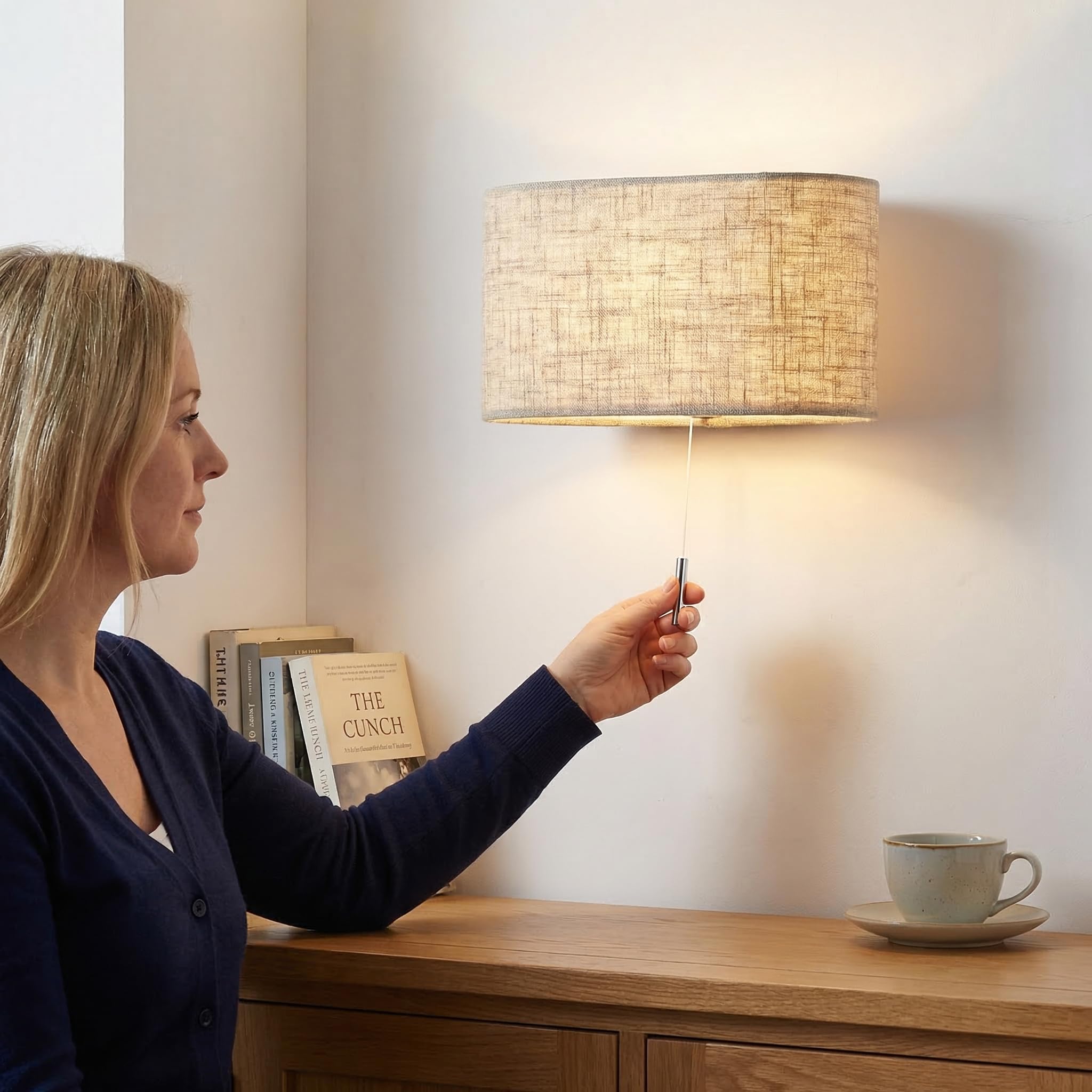 Kairui Lighting Wall Sconces Bedside Wall Lamp with Pull Cord Switch Modern LED Wall Lights with Warm LED Module and Linen Shade for Bedroom Living Room