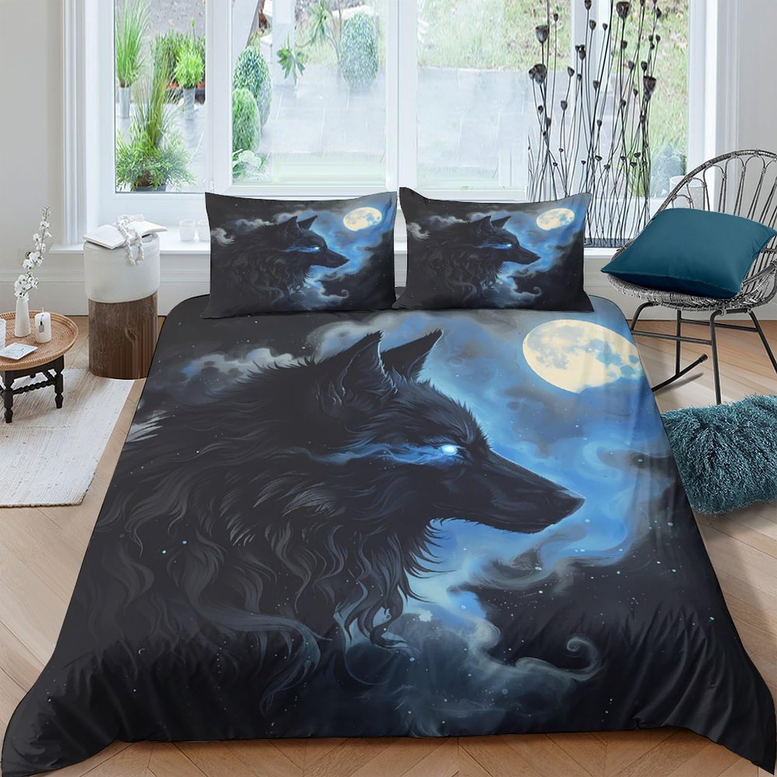 Ctjqhvkz Style-8 3D Printed Wolf Moon Fitted Sheet Microfiber Non Slip Mattress Cover For Bedroom Guest Room Dustproof Decor Single（135X200cm）