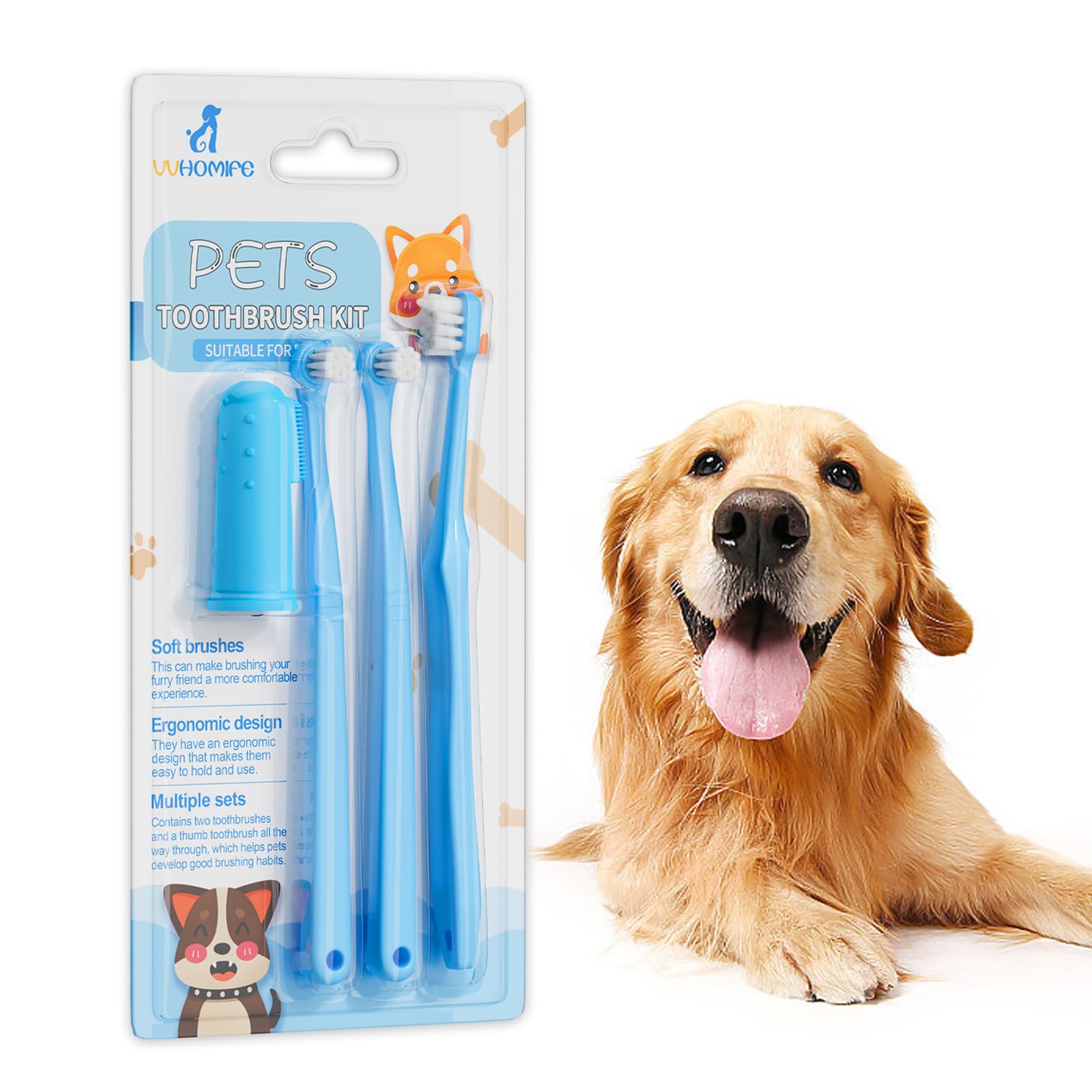 El kit de cepillado de dientes de perro logra un cuidado dental óptimo del perro con el juego de cepillos de dientes premium para perros, dientes saludables, aliento fresco y fácil limpieza.