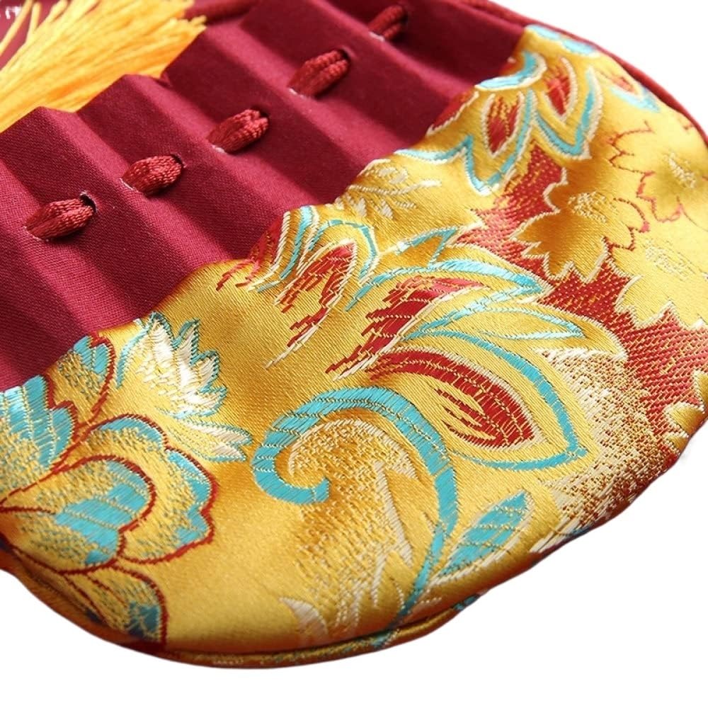 Jedwabne brokatowe torby na biżuterię, 4 szt. Haftowane saszetki ze sznurkiem 10x12 cm Wielokolorowe z frędzlami na monety jubilerskie(Blue)