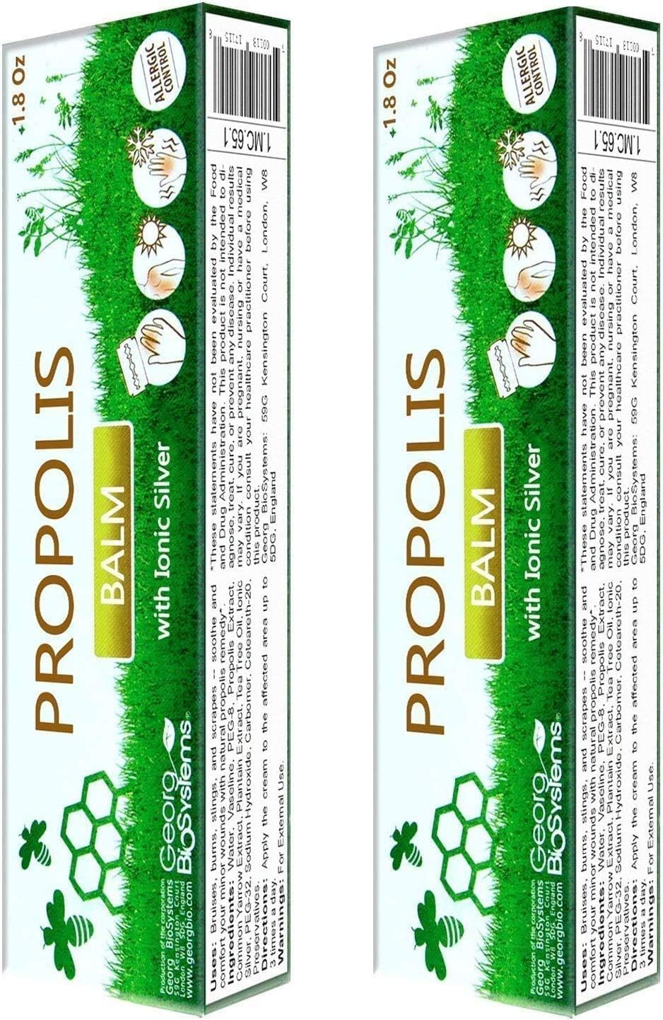Propolis Balm – Soothing Skin Cream with Silver, Tea Tree Oil & Herbal Extracts – Moisturizing Salve for Dry, Irritated Skin & Minor Scrapes – Non-Greasy Formula – 1 oz (30g) (2 Pack)