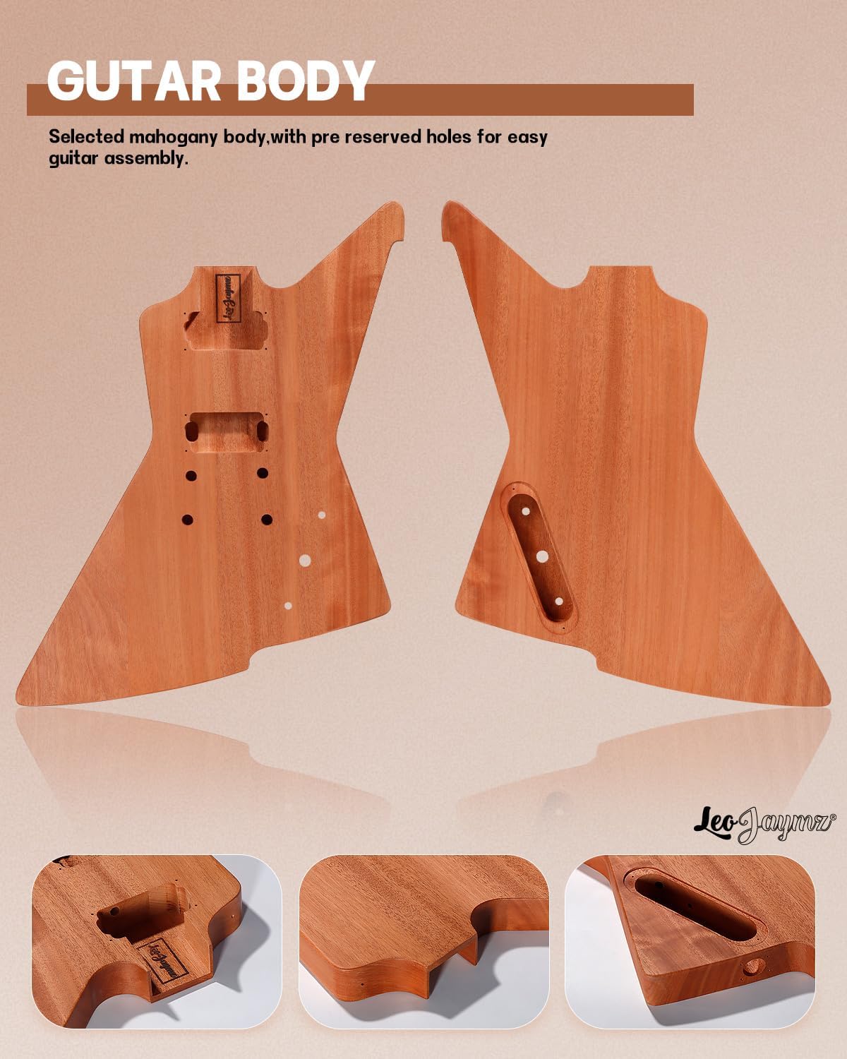 Leo Jaymz DIY Electric Guitar Kits - Mahogany Body, Mahogany Neck and Laurel Wood Fretboard - Fully Components Included (AX)