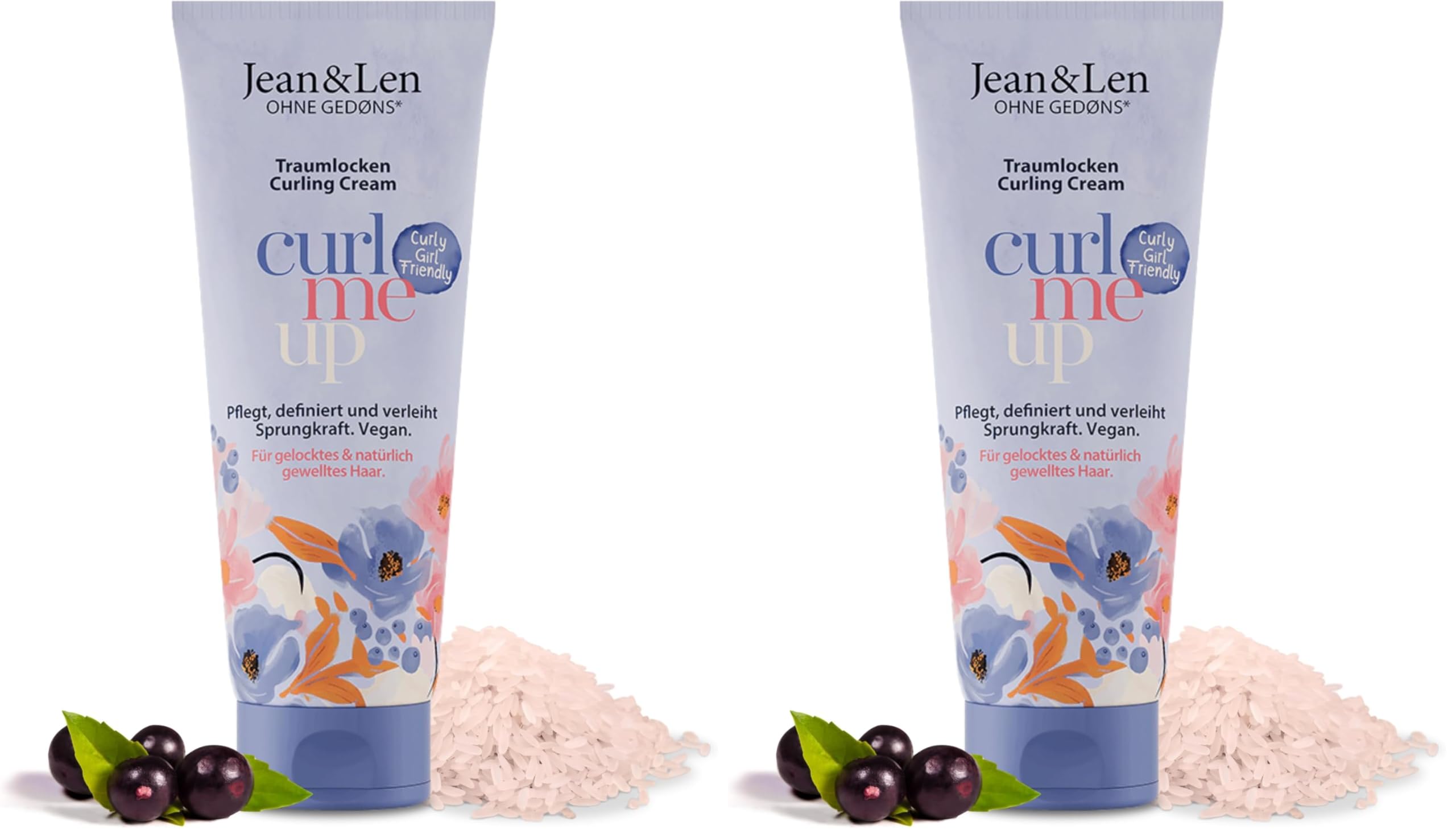 Jean & Len Traumlocken Curling Cream Reiswasser & Acaibeere, für gelocktes & natürlich gewelltes Haar, curly girl friendly, definiert & verleiht Sprungkraft, Lockencreme, ohne Silikone, vegan, 100 ml