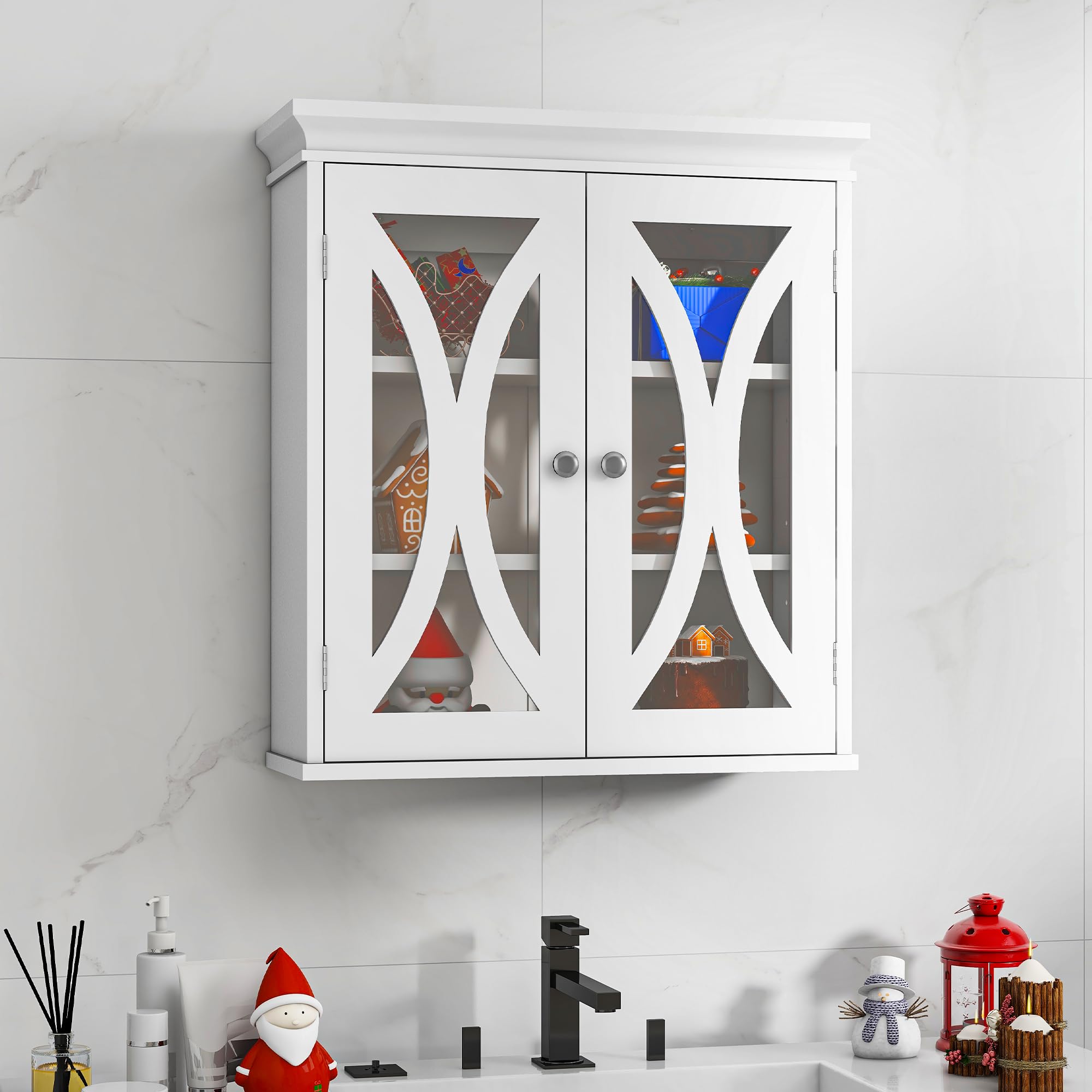 Mobile Da Bagno Sospeso Con Ripiano Regolabile - Armadietto Bianco 30x50cm - Foto 5