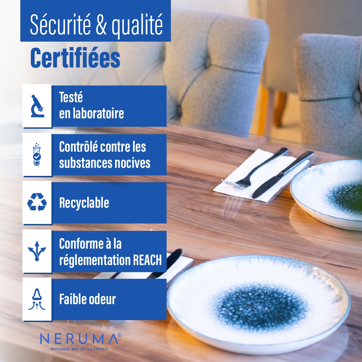 Film de protection de table transparent, nappe en film transparent, anti-taches, lavable et découpable individuellement - 2 mm