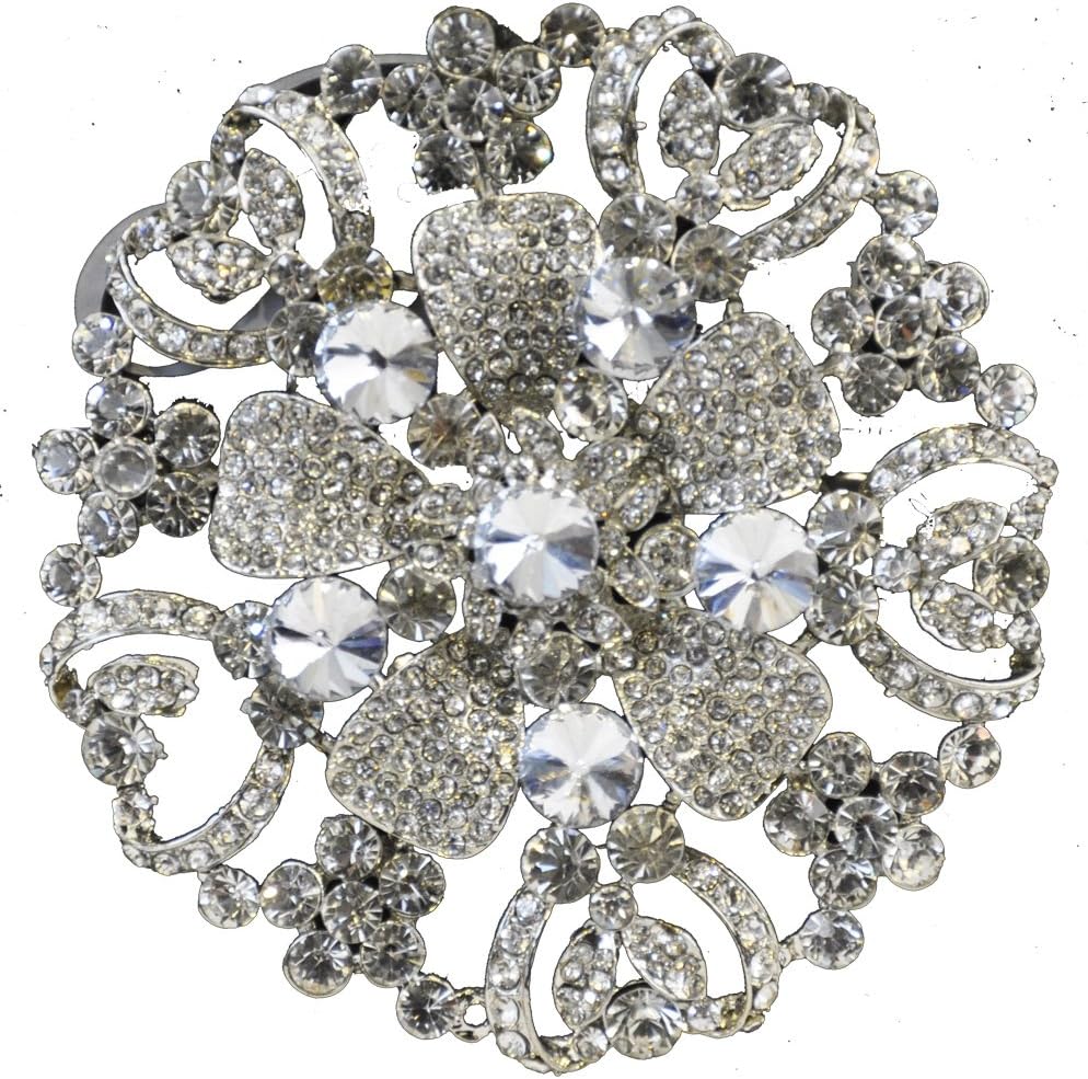 Rhinestone Brooches BW107 Floral Raised Rhinestone Brooch