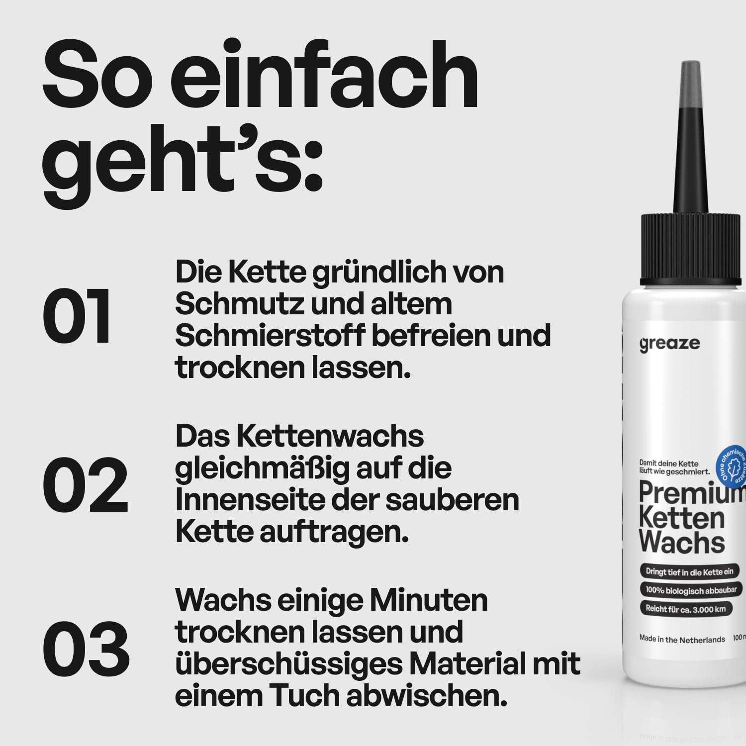 greaze Kettenwachs Fahrrad Reinigungsset - hochwertiges Fahrrad Kettenwachs- nachhaltiges Kettenwachs Rennrad - Kettenwachs im Set - Premium Kettenpflege Fahrrad (Kettenwachs Reinigungsset Einzeln)