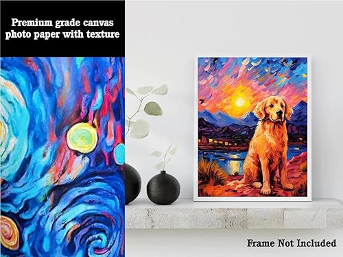 Miniatura 3 de Bestbuddy Pet 8X10 sin marco noche estrellada Golden Retriever perro senderismo leal amigo familia animal mascota familia pintura al óleo impresión