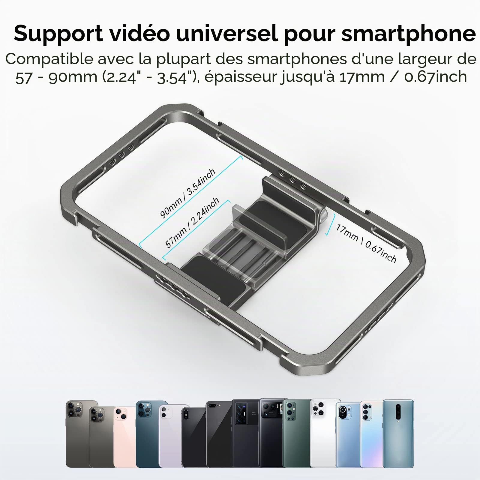 SMALLRIG Support de Téléphone Universel avec Support de Cold Shoe, Cage Vidéo pour Smartphone en Alliage d'Aluminium, pour Vlogging, la Diffusion en Direct et la Réalisation de Films Mobiles - 2791B