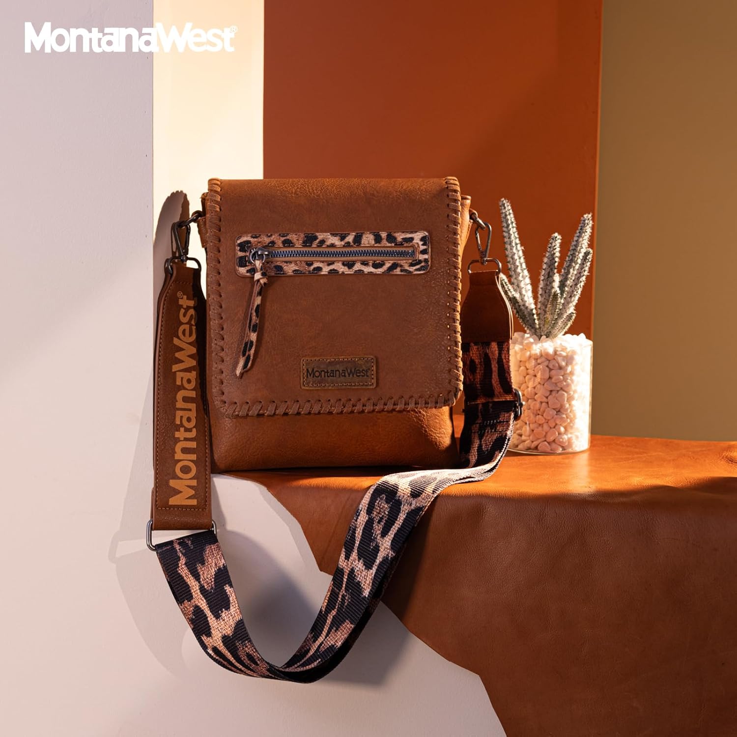 Montana West Crossbody Bags for Women with Dual Compartments Western Cross Body Purse with Leopard Print Guitar Strap - Image 3