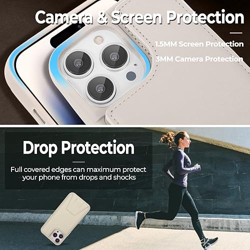 Miniatura 4 de HANDODO Funda tipo cartera compatible con iPhone 14 Pro Max, funda de piel con tarjetero y bloqueo RFID, doble cierre, a prueba de golpes,