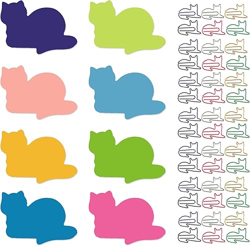 Juego de notas adhesivas y clips de papel, notas autoadhesivas creativas, brillantes, coloridas, superadhesivas, blocs de notas para escuela,