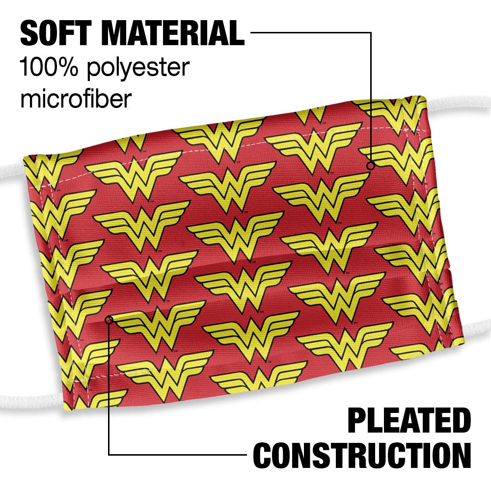 Popfunk Wonder Woman Kids Classic Logo Pattern 1-Ply Reusable Face Mask Covering with Adjustable Nose Wire