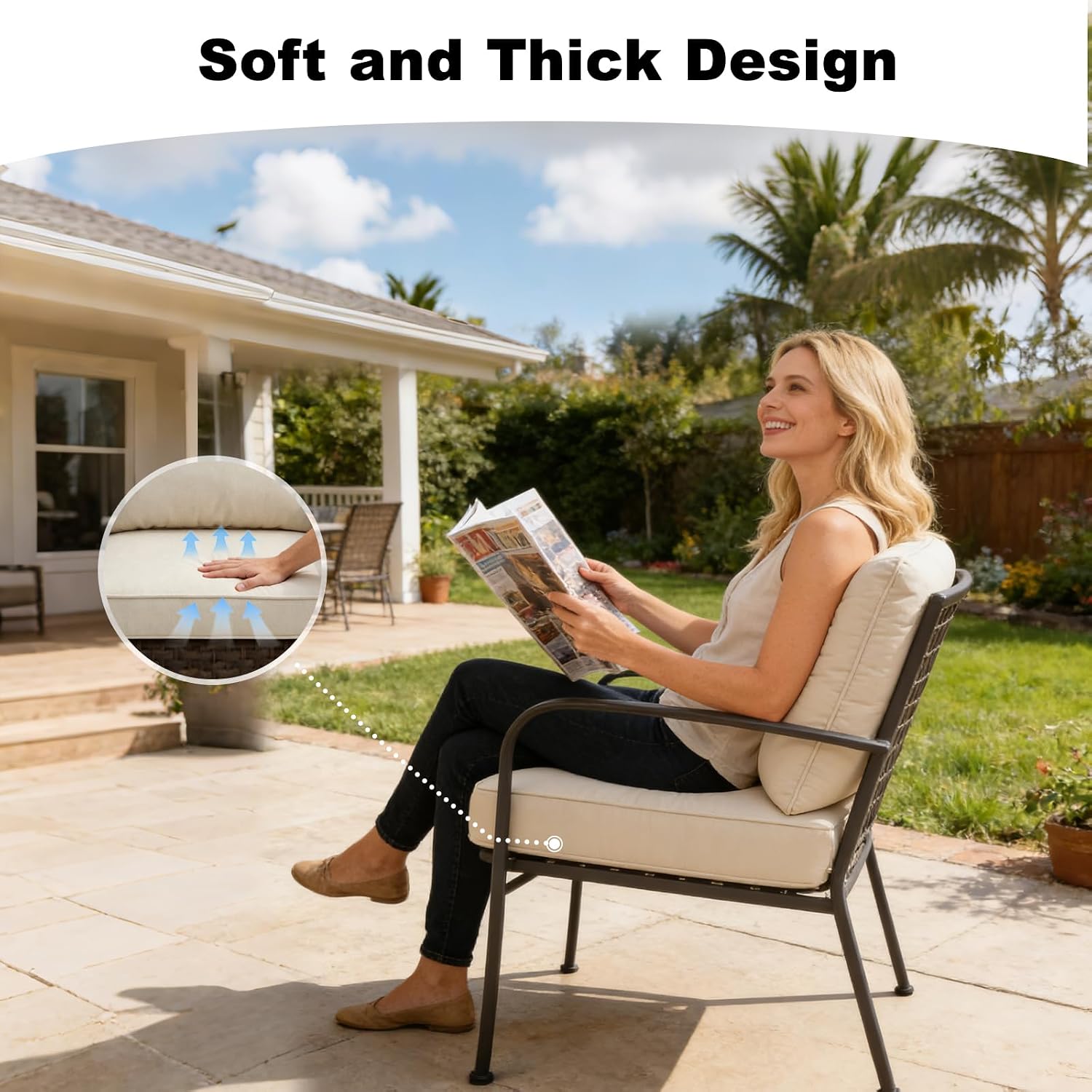 Outdoor Deep Seat Cushion Set, 24''x24''x4'' Waterproof & Fade Resistant Patio Furniture Cushions with Removable Cover, Replacement Cushions for Chair Sofa Couch (Beige)