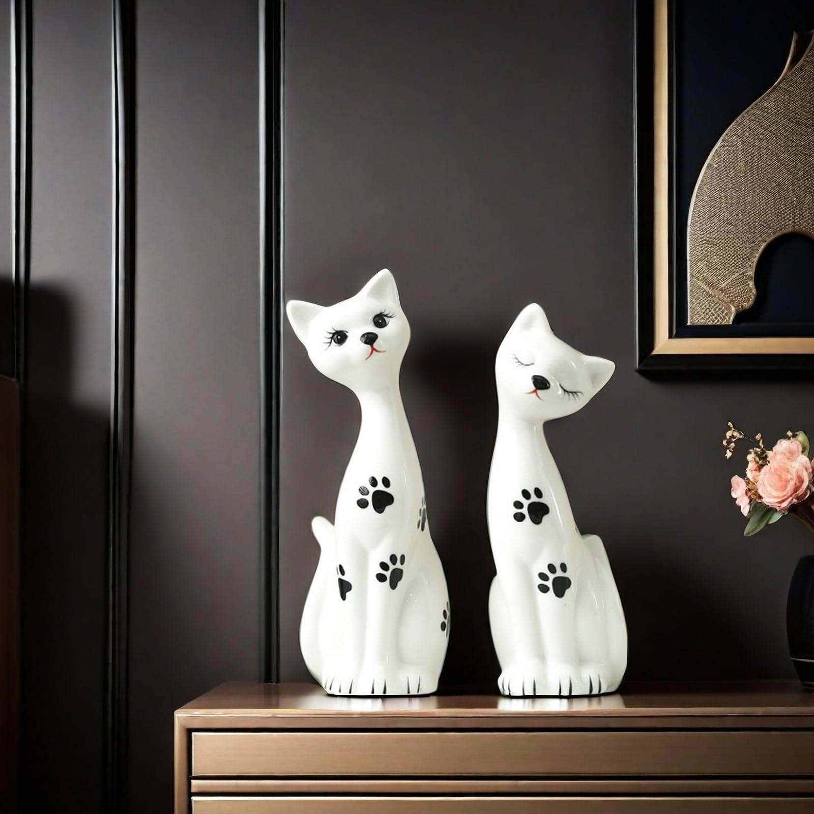 Un par de estatuas de arte de pareja de gatos blancos, regalos de gatos para amantes de los gatos, decoración del hogar de oficina, accesorios de escritorio