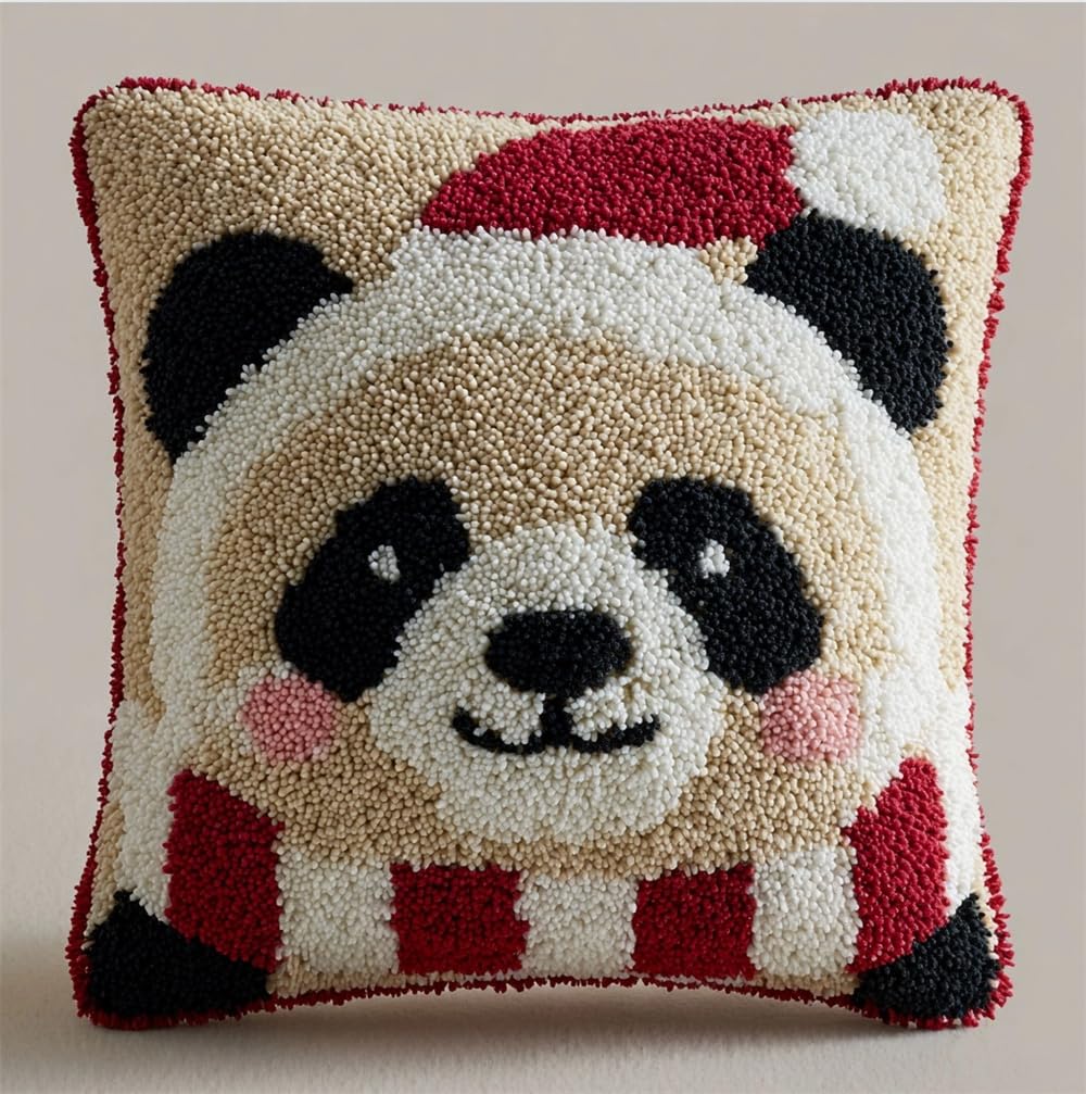FWRTYCB Latch Hook Kits for Adults,Christmas Panda Pillow Sofa Cushion