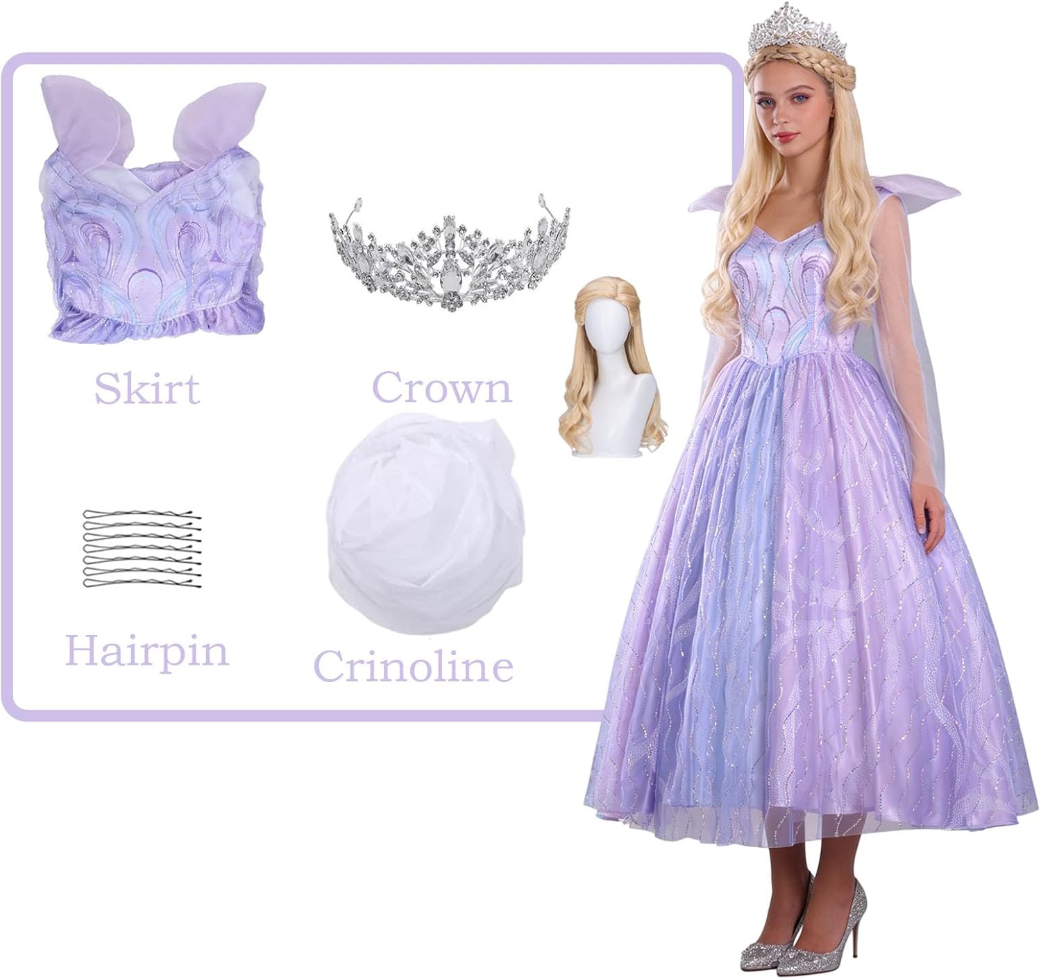 Adult Purple Dress Sparkling Dress, Halloween Full Set Dress - Image 7