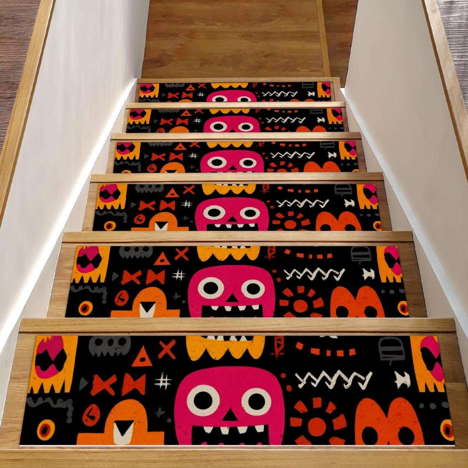 Lot de 15 tapis d'escalier effrayants lavables et antidérapants pour intérieur