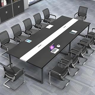 Grande Tavolo Riunioni Ufficio – Tavolo Conferenza Moderno con Passacavi,Struttura in Metallo Robusta,Design Rettangolare Nero-Bianco per 8–12 Persone (senza sedie)