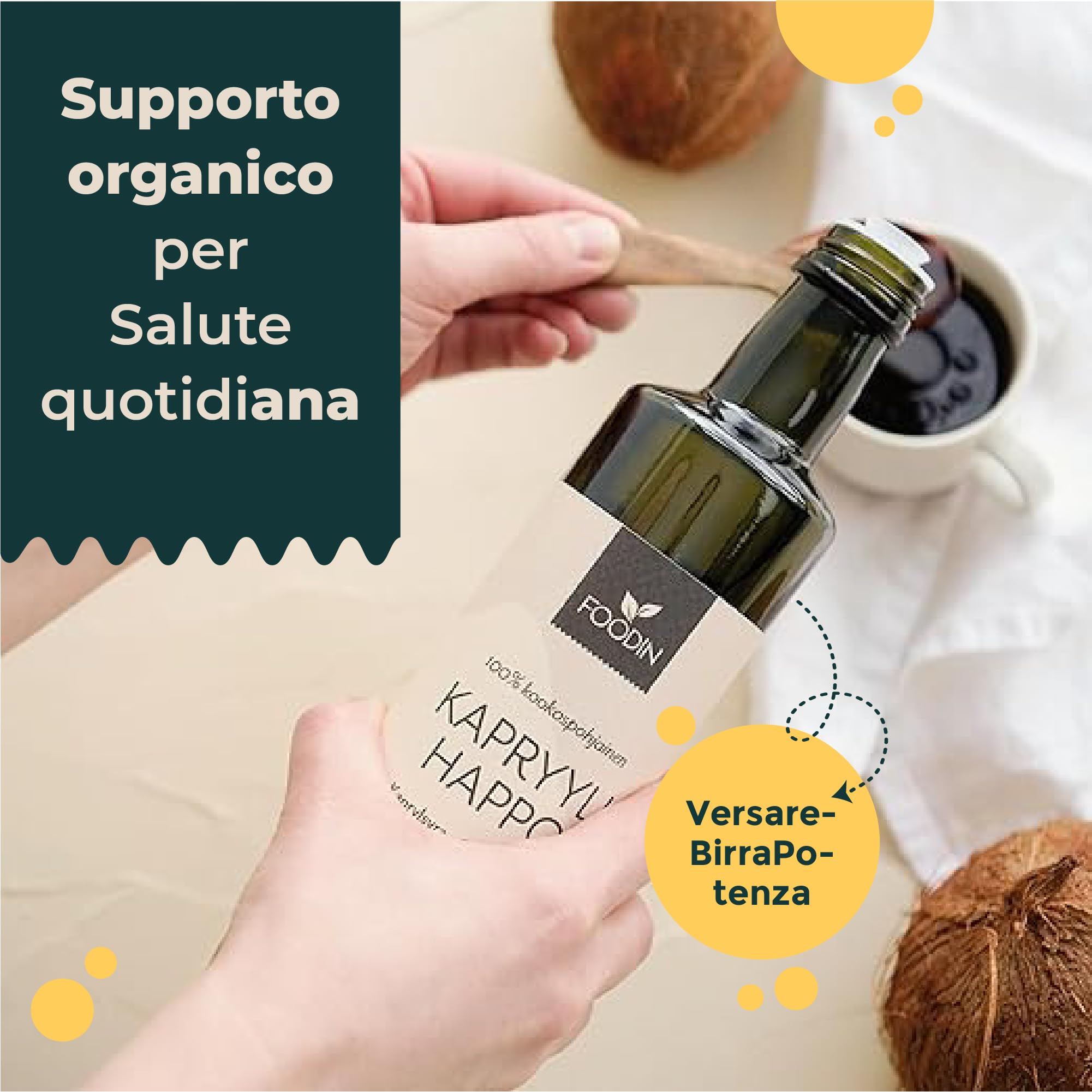 FOODIN MCT Oil C8, 1000 ml di olio di cocco, ideale per la dieta chetogenica, chetoni di olio MCT da bere, 3 volte più chetoni (100% C8), olio di cocco liquido e non aromatizzato (2x500 ml)