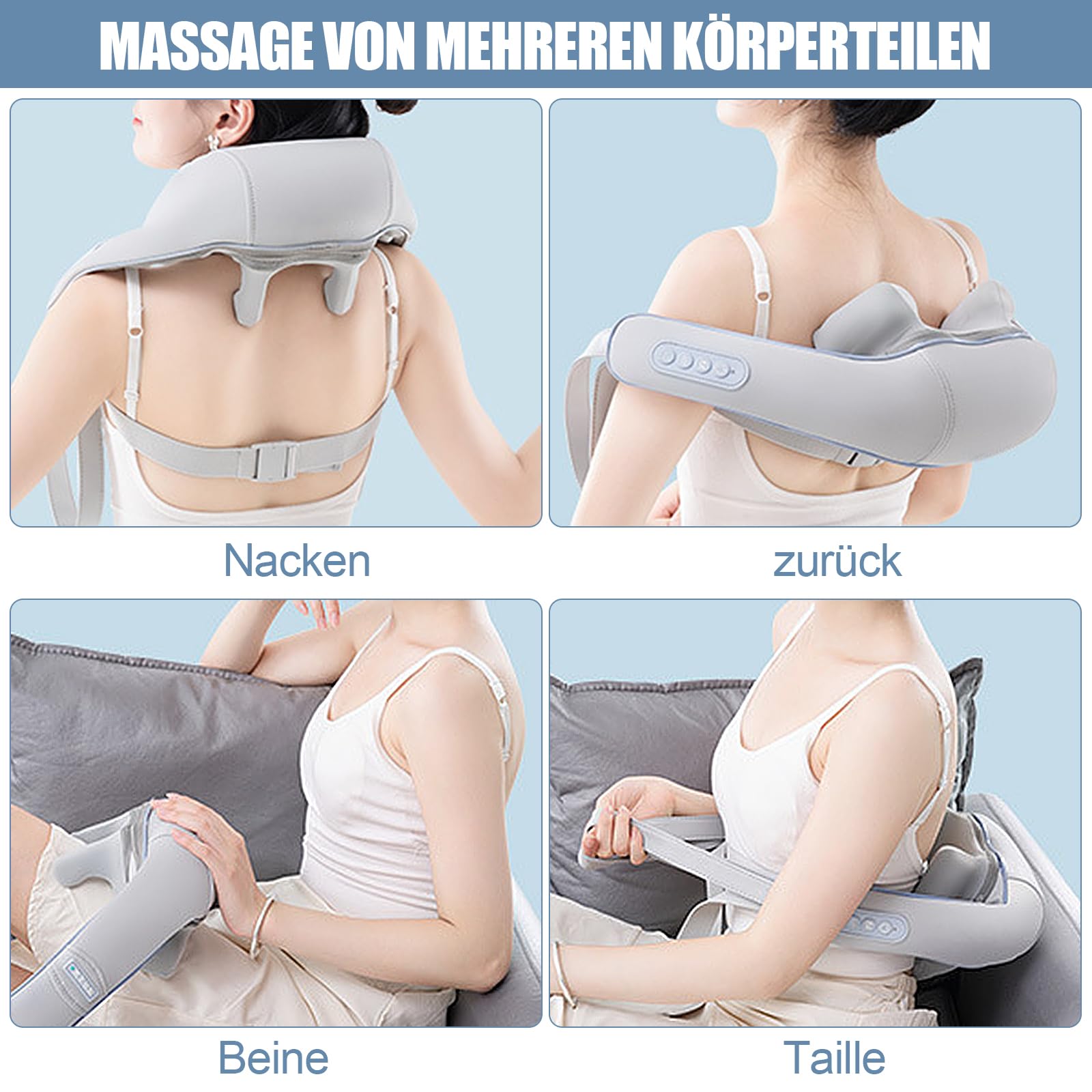 Shiatsu masażer karku, ramion i karku, z funkcją ogrzewania, bezprzewodowy, elektryczny masażer karku, pleców, ramion (A)