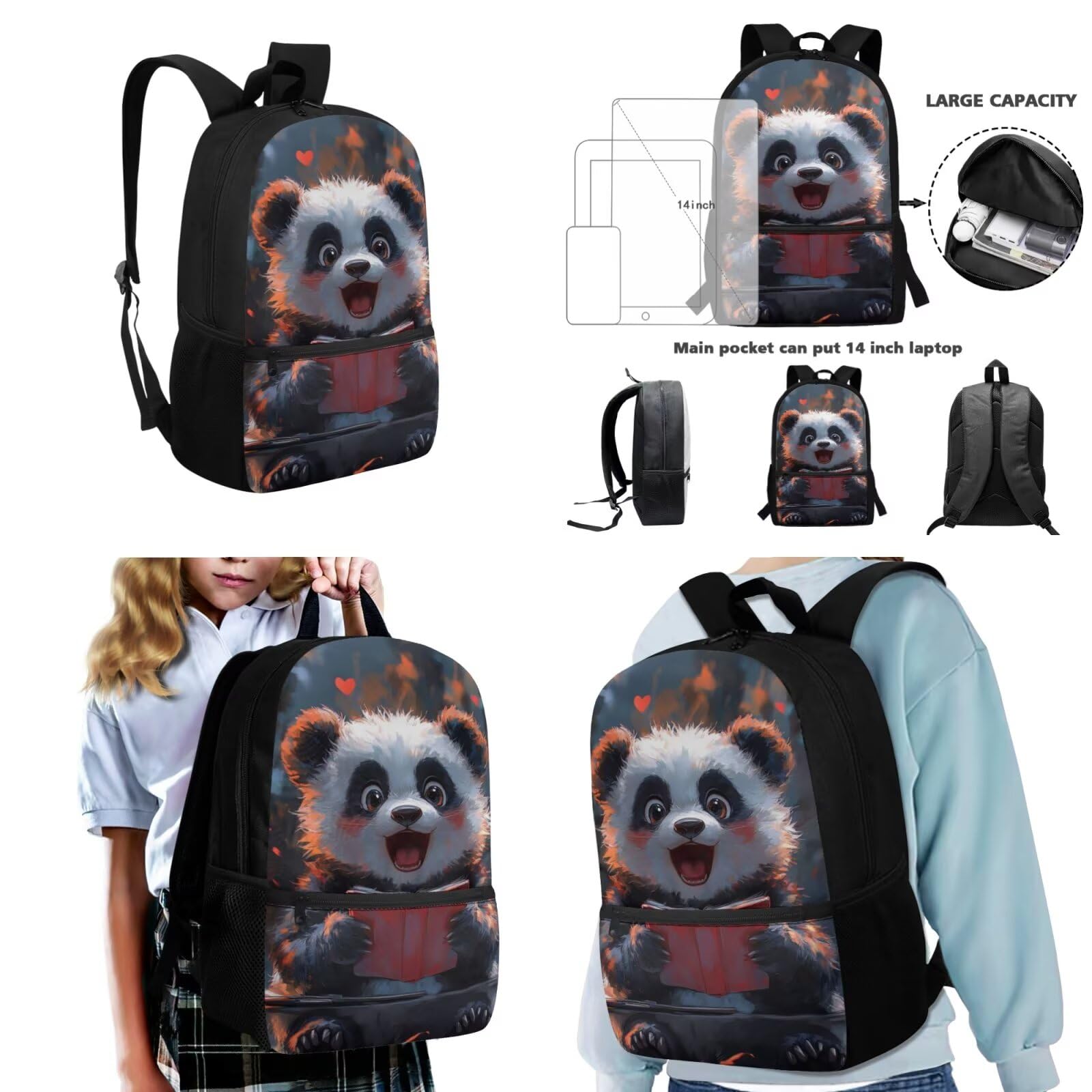 HUGS IDEA Set di 3 zaini per bambini con borsa per il pranzo, portapenne, borsa per libri scolastici