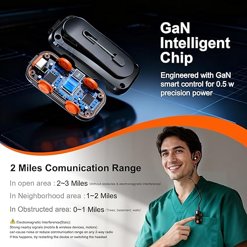 Miniatura 5 de Paquete de 3 mini walkie talkies, radio bidireccional impermeable con auriculares para exteriores, restaurantes, senderismo, béisbol, hospital, 3