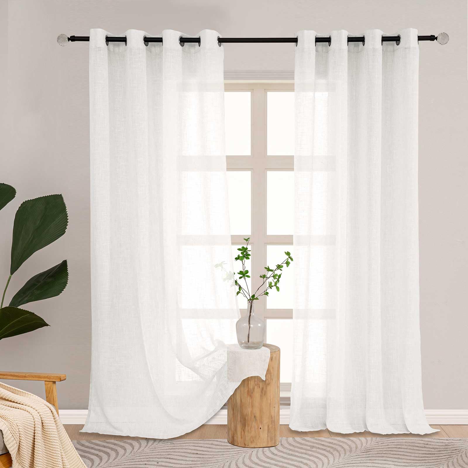 L.Z.E Stores Cortinas Blancas para salón, Modernas, 2 Unidades, 225 x 140 cm (Alto x Ancho), Aspecto de Lino, Semitransparente, Cortinas largas