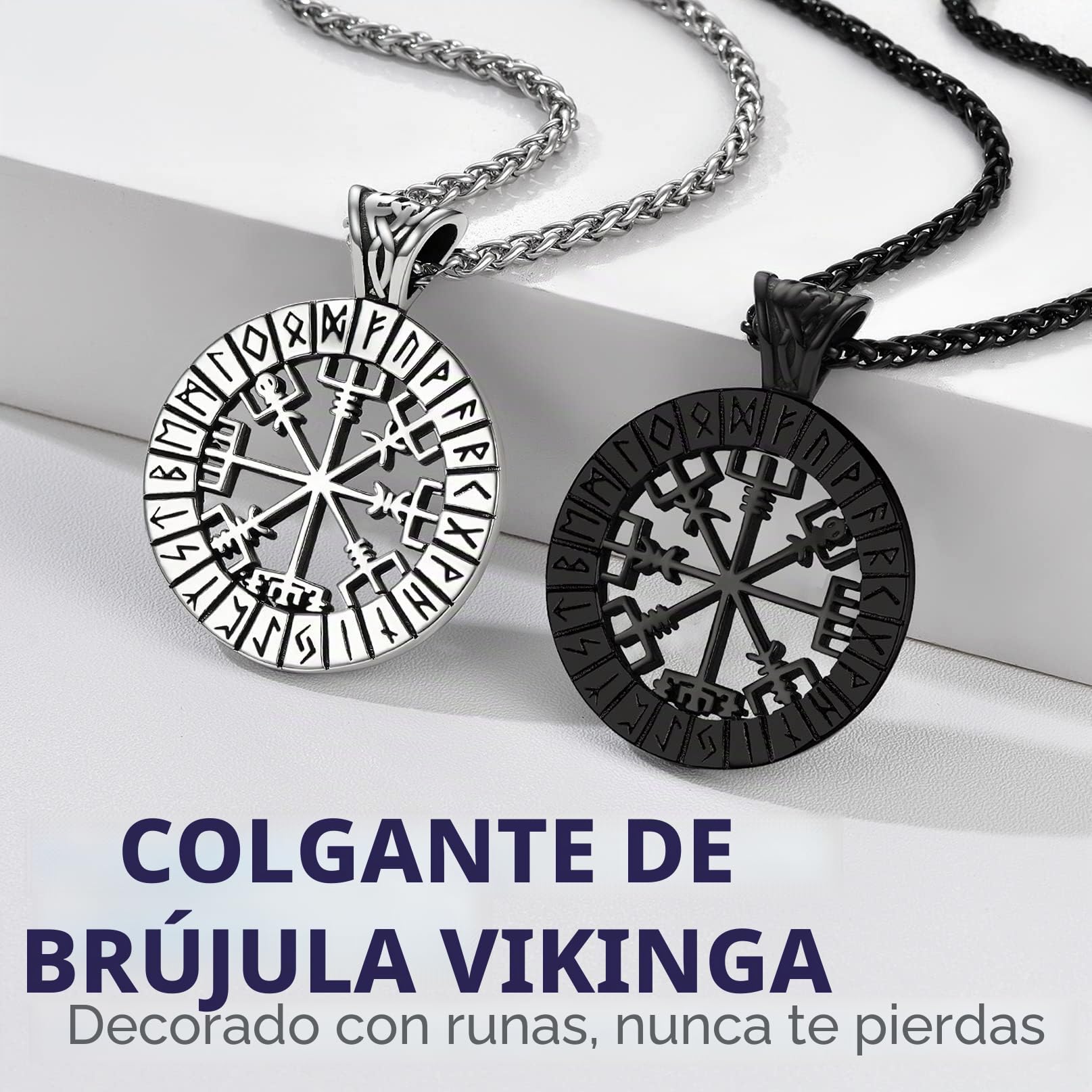 Bandmax Viking Collar con Runas Colgante Redondo Trinidad Nudo Celta/Triángulo/Vegvisir Cadena de Acero Inoxidable para Hombres Mujeres